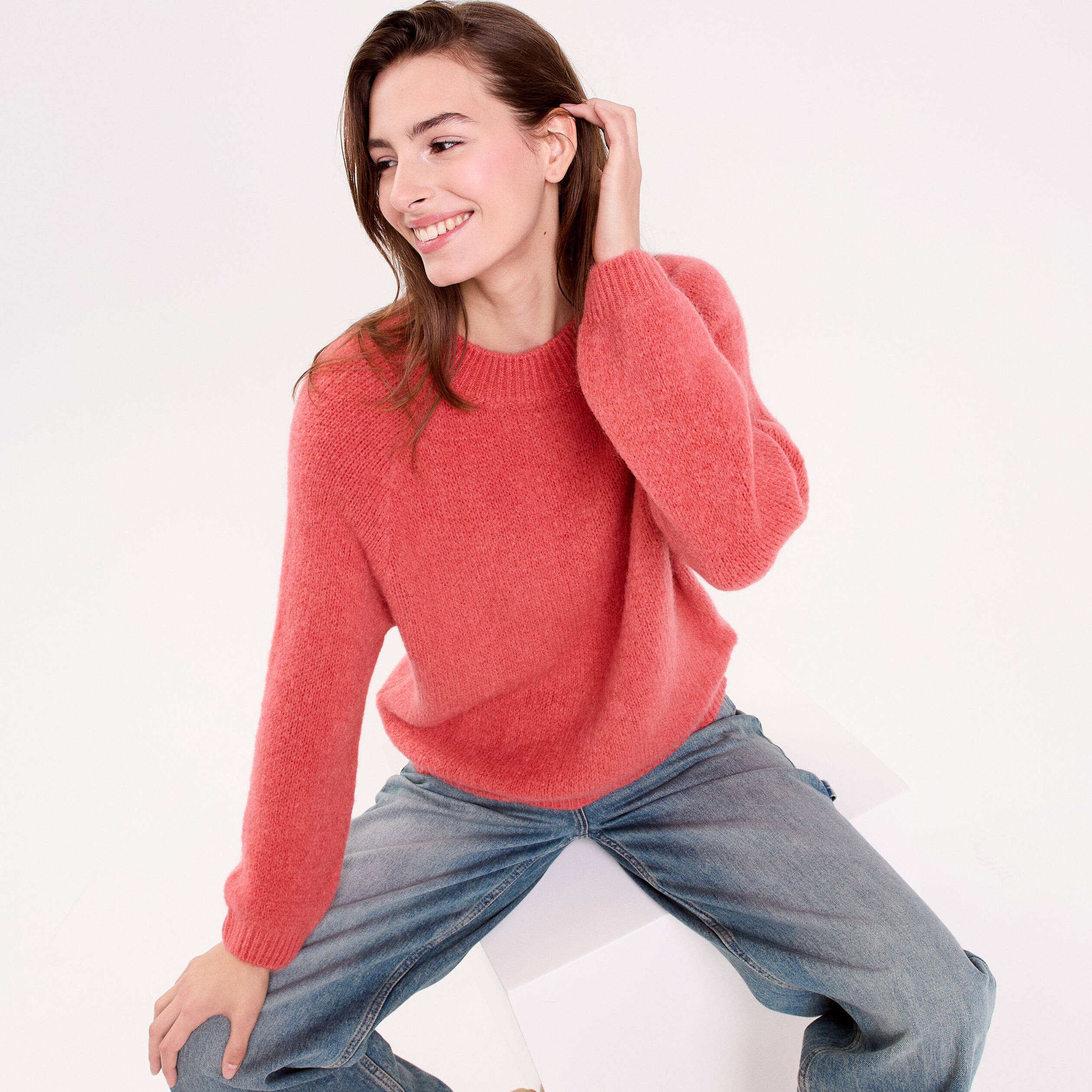 Pull manches longues vieux rose femme