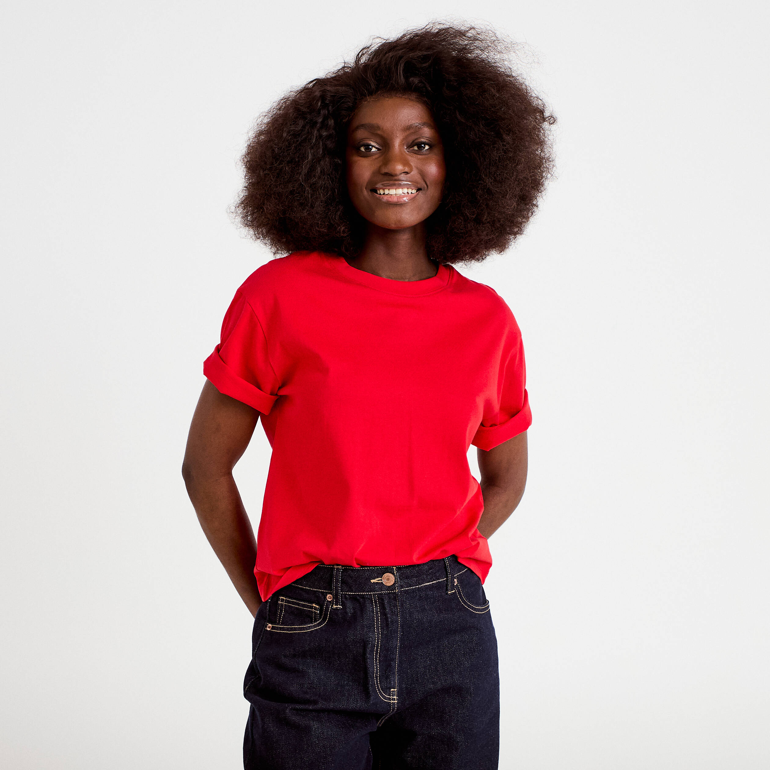 T-shirt col rond manches courtes rouge femme