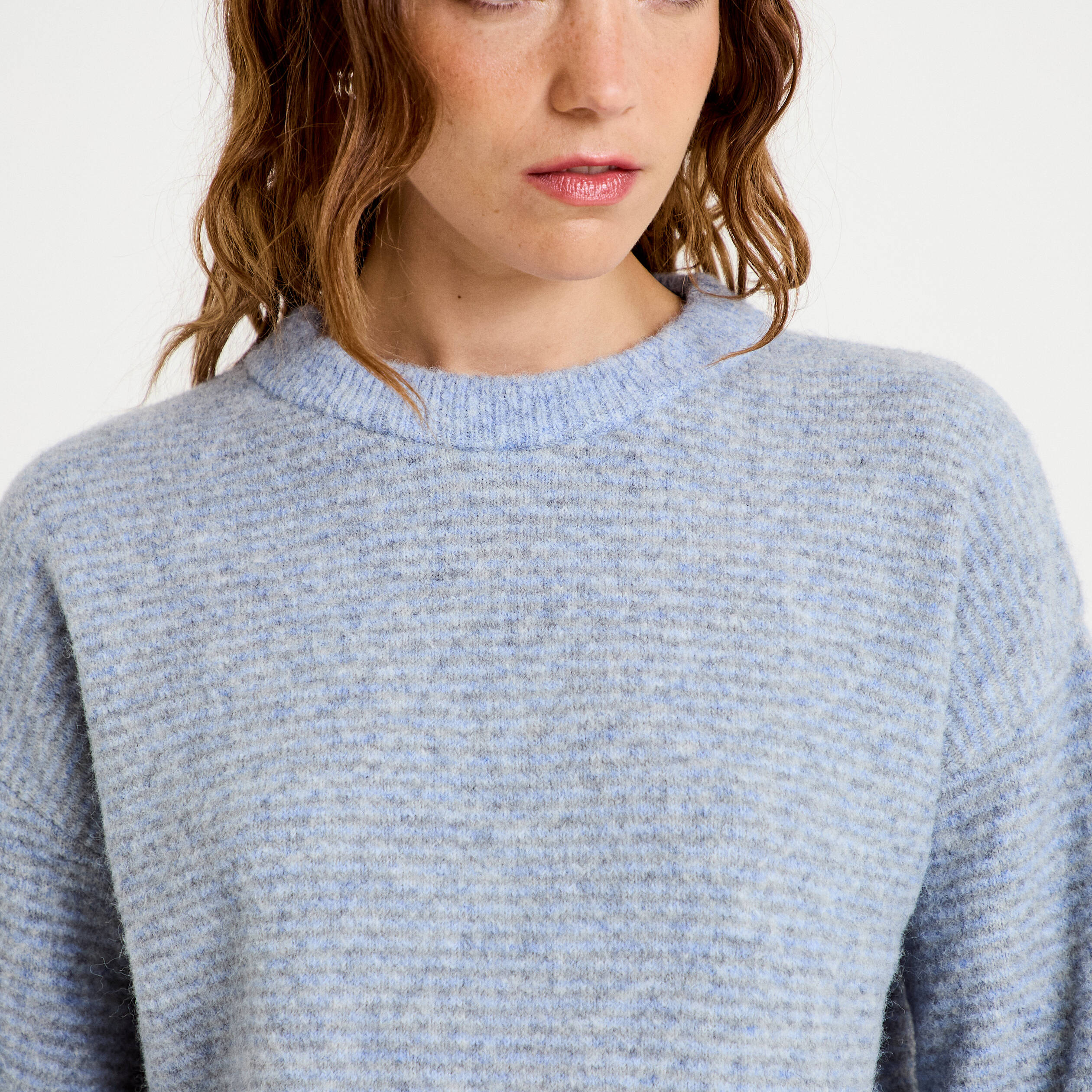 Pull ample col rond manches longues gris femme