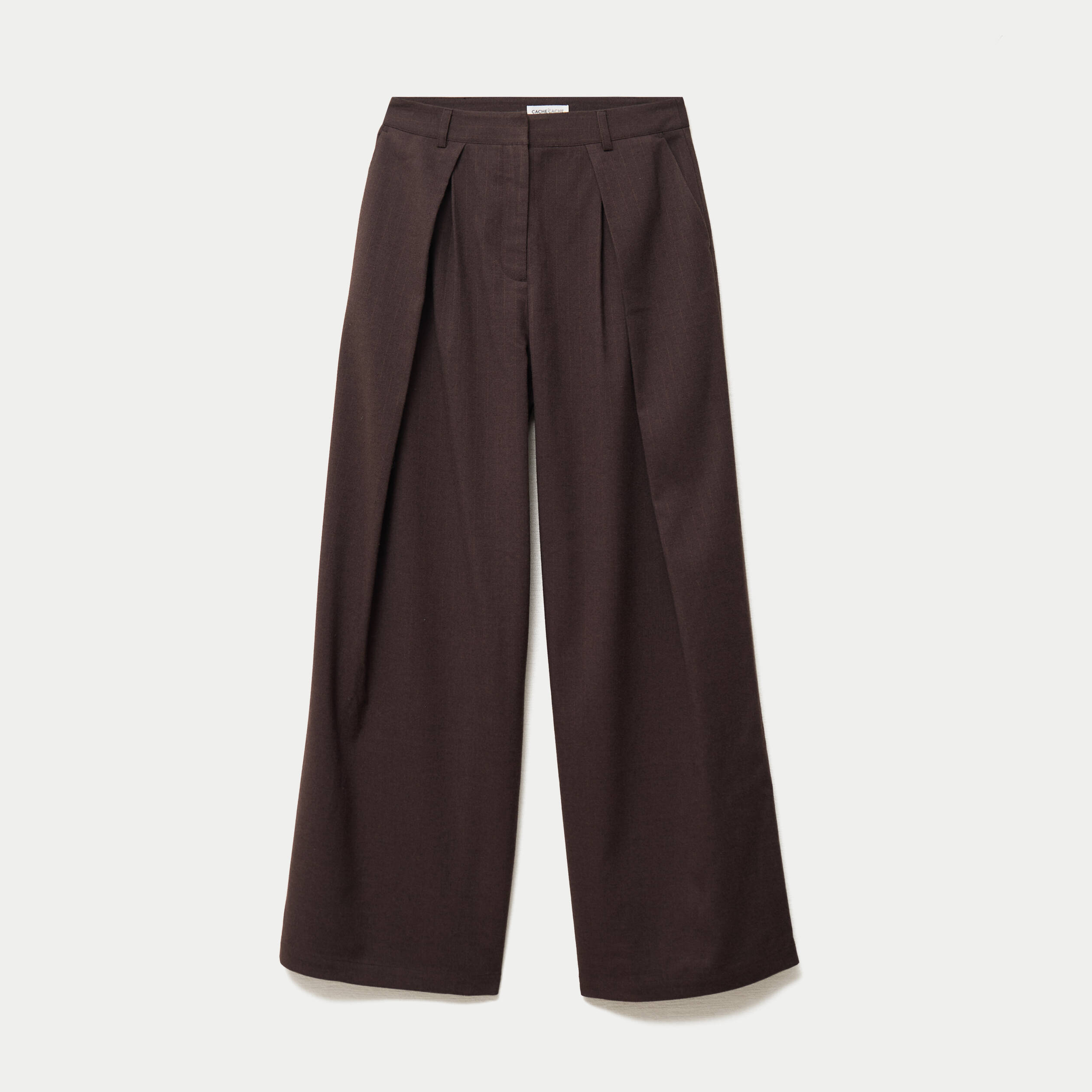 Pantalon bootcut taille haute chin&eacute; marron femme