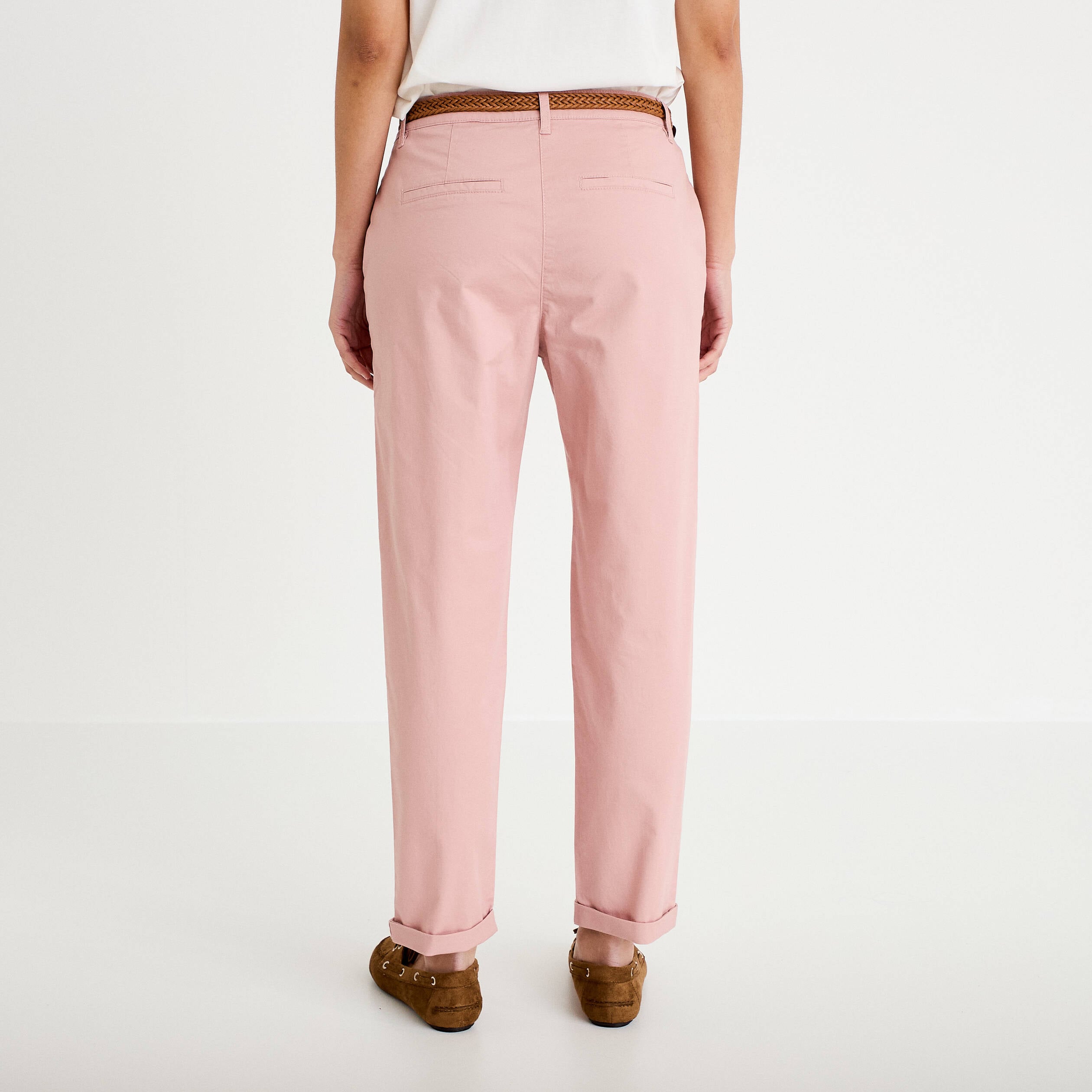 Pantalon chino 7/8&egrave;me rose pastel femme