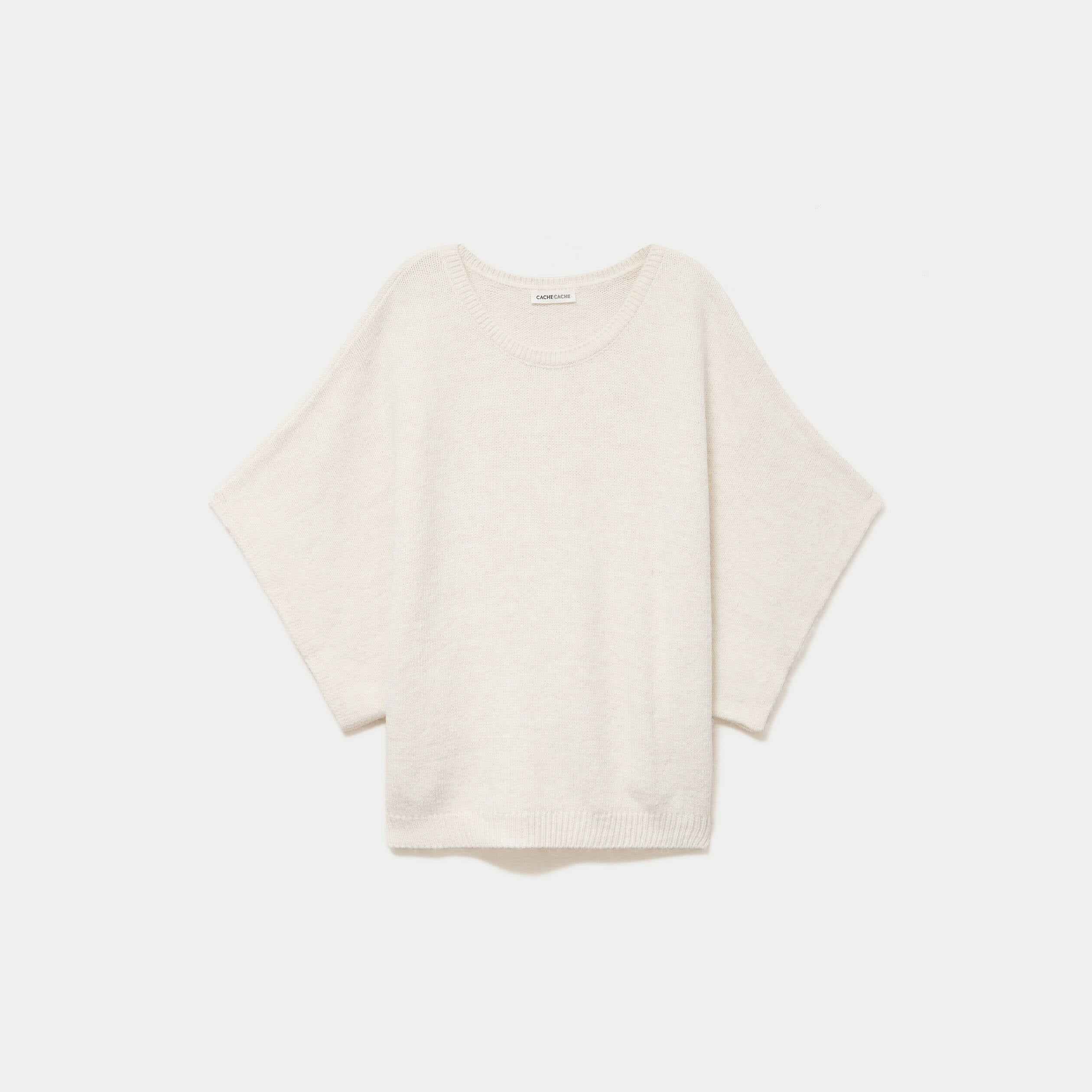Pull oversize col rond manches courtes ecru femme