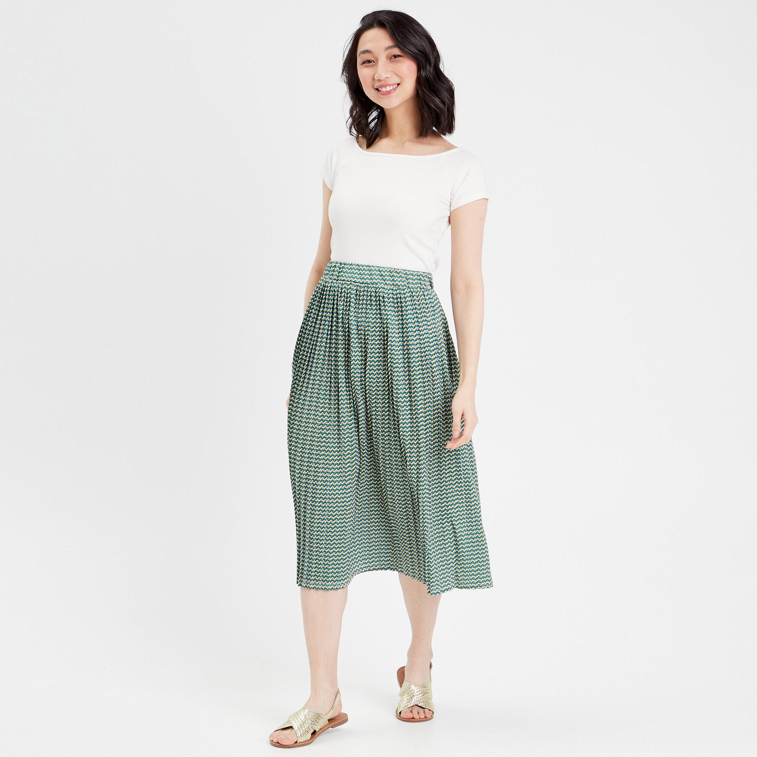 Jupe midi &eacute;vas&eacute;e pliss&eacute;e blanc femme