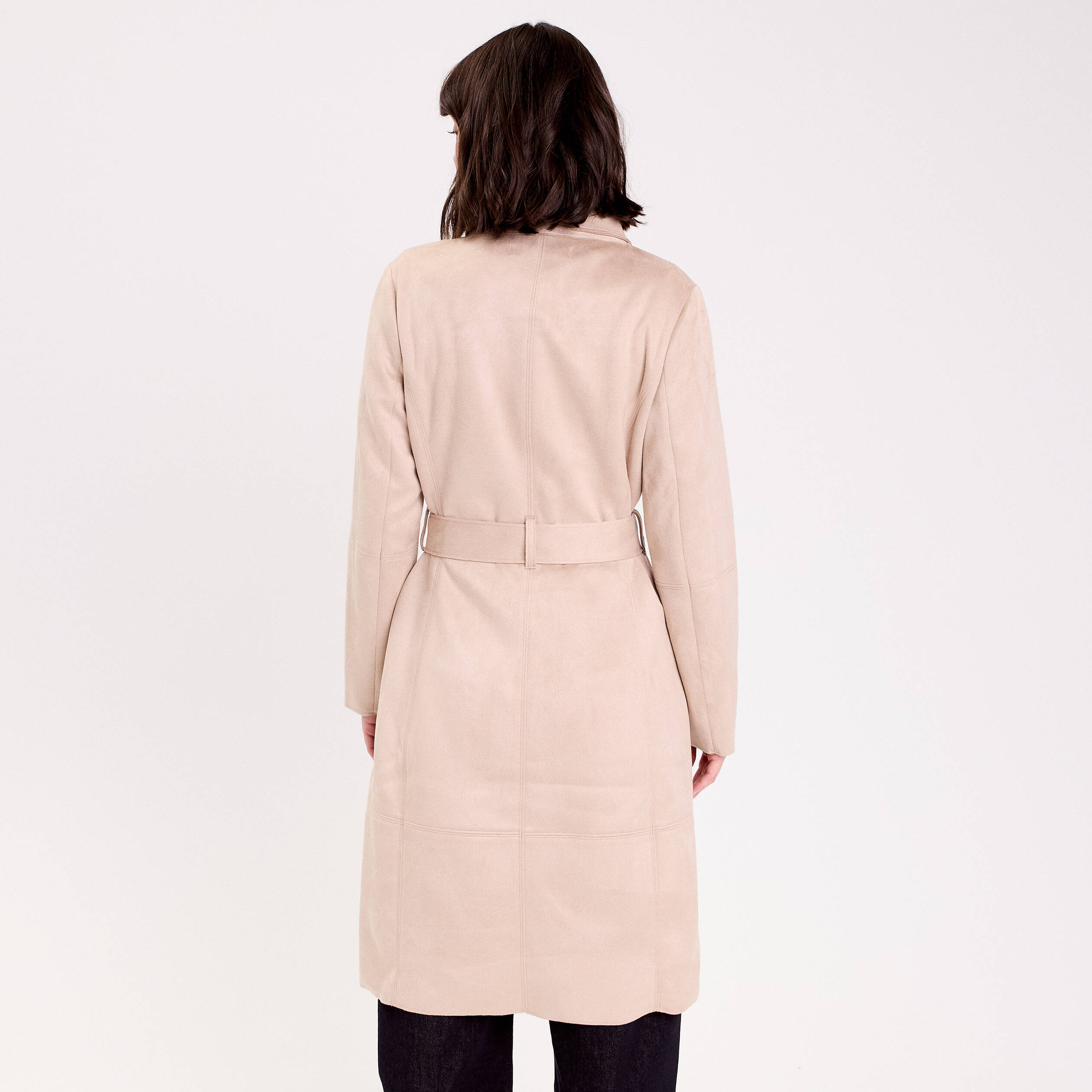 Trench suédine ceinturé beige femme Vibs - Main Image