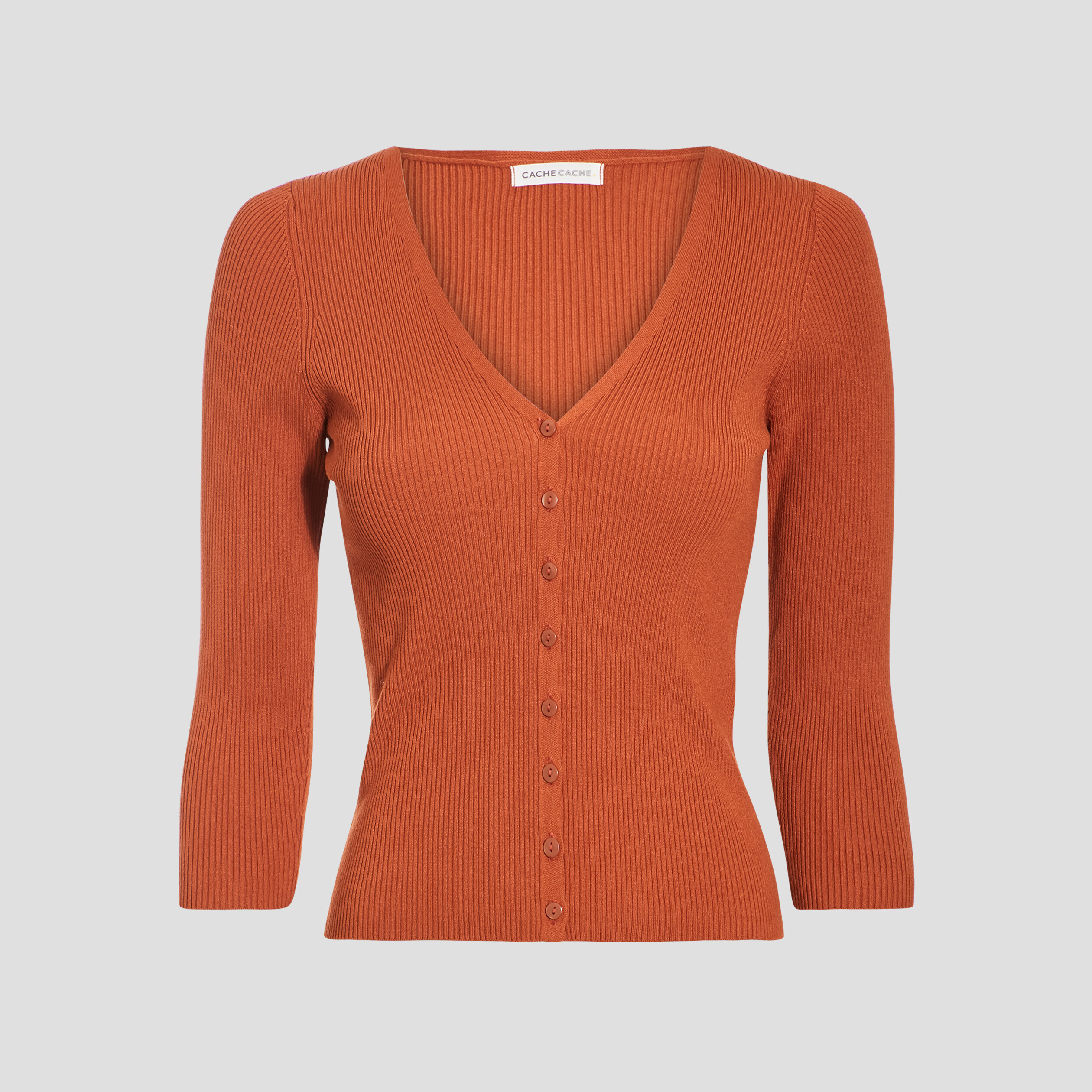 gilet manches 34 boutonne marron cognac femme Gilet manches 3/4 boutonné marron cognac femme