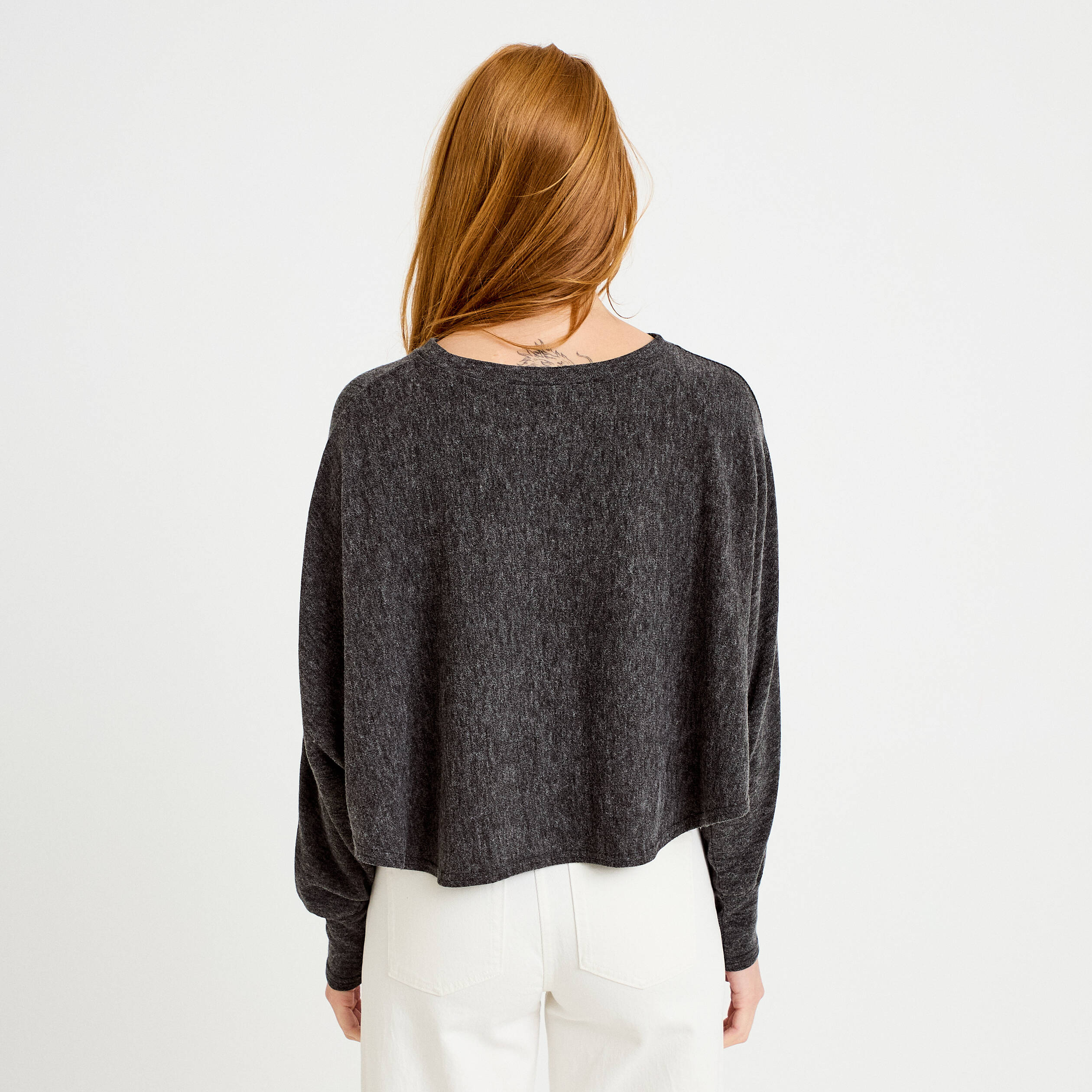 Cape boyfriend cropped col rond gris fonc&eacute; femme