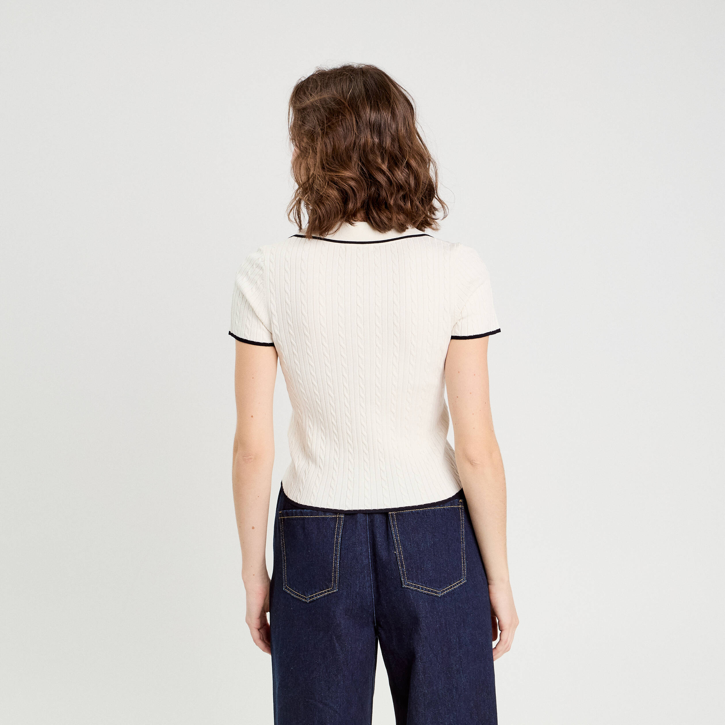 Top col polo manches courtes blanc femme