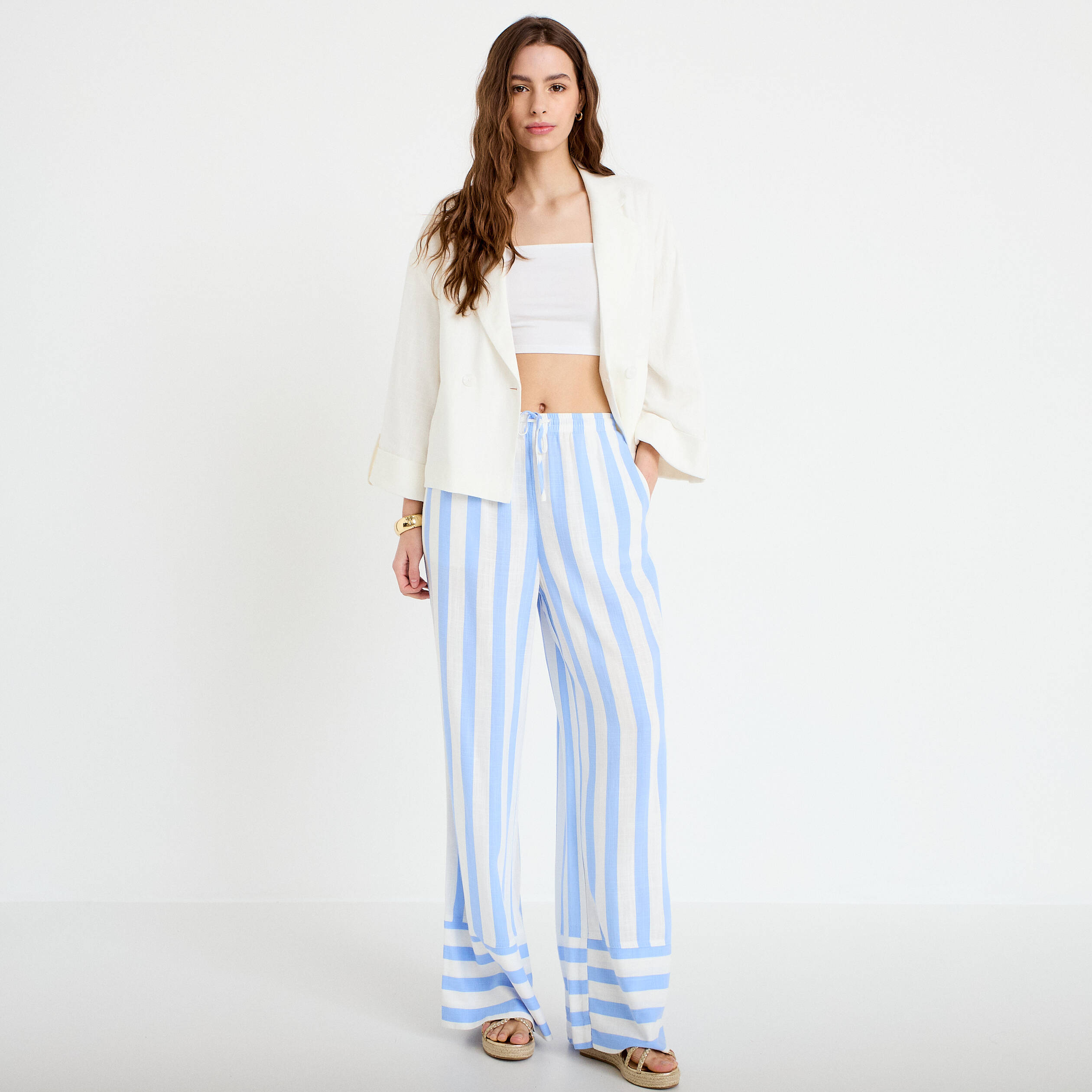 Pantalon large taille standard blanc femme