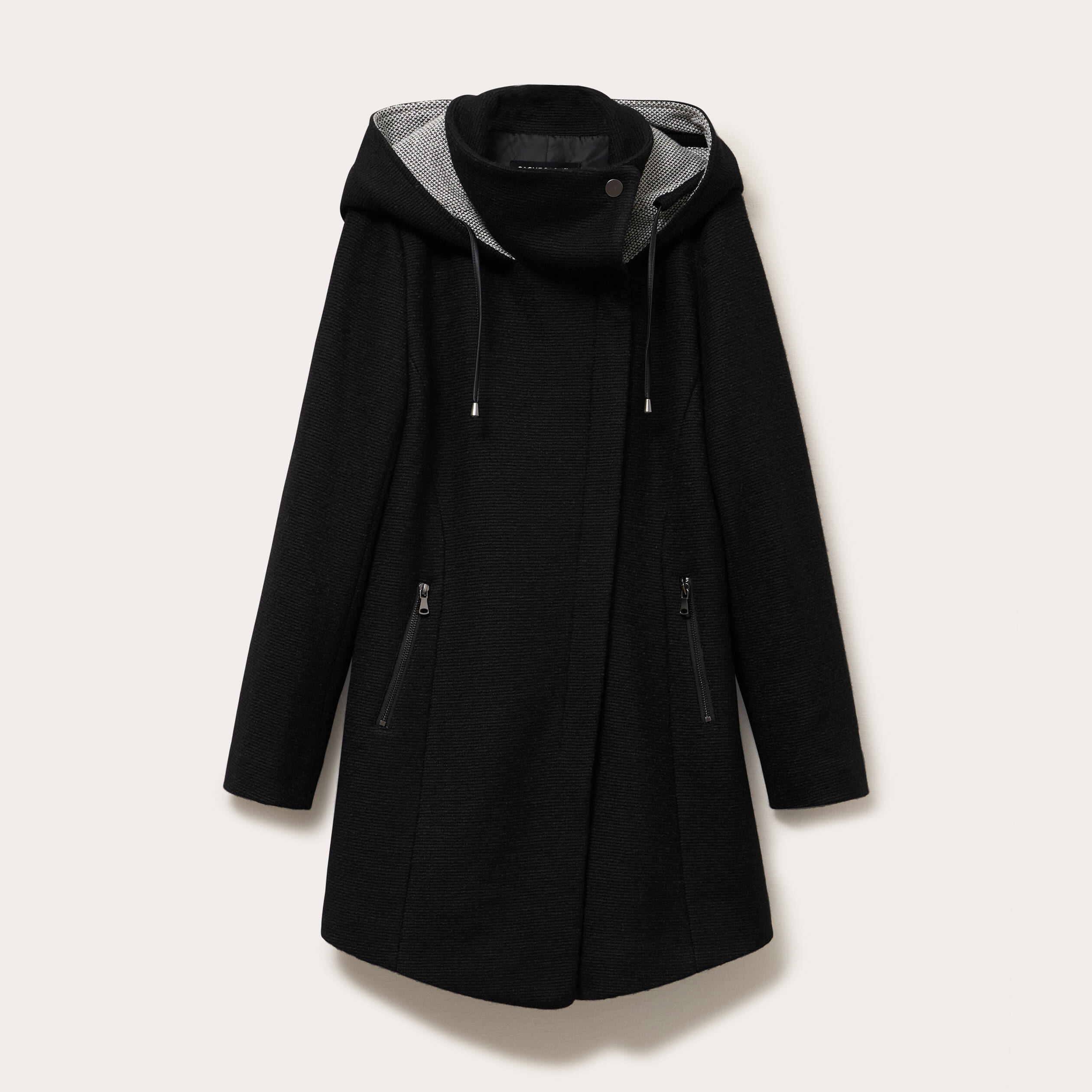Manteau cintr&eacute; asym&eacute;trique noir femme