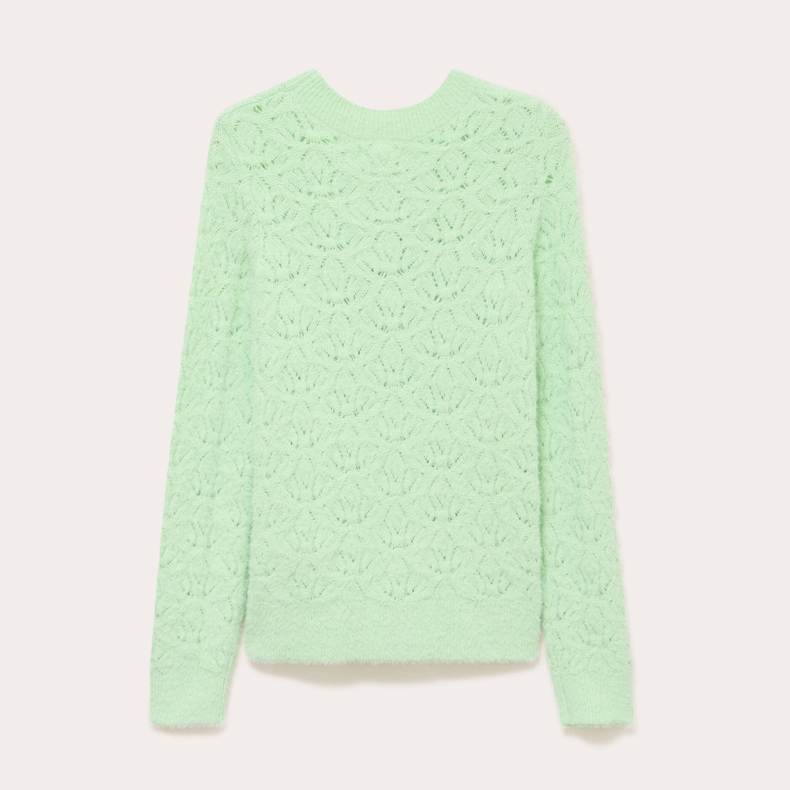 Pull ajour&eacute; col rond manches longues vert pastel femme