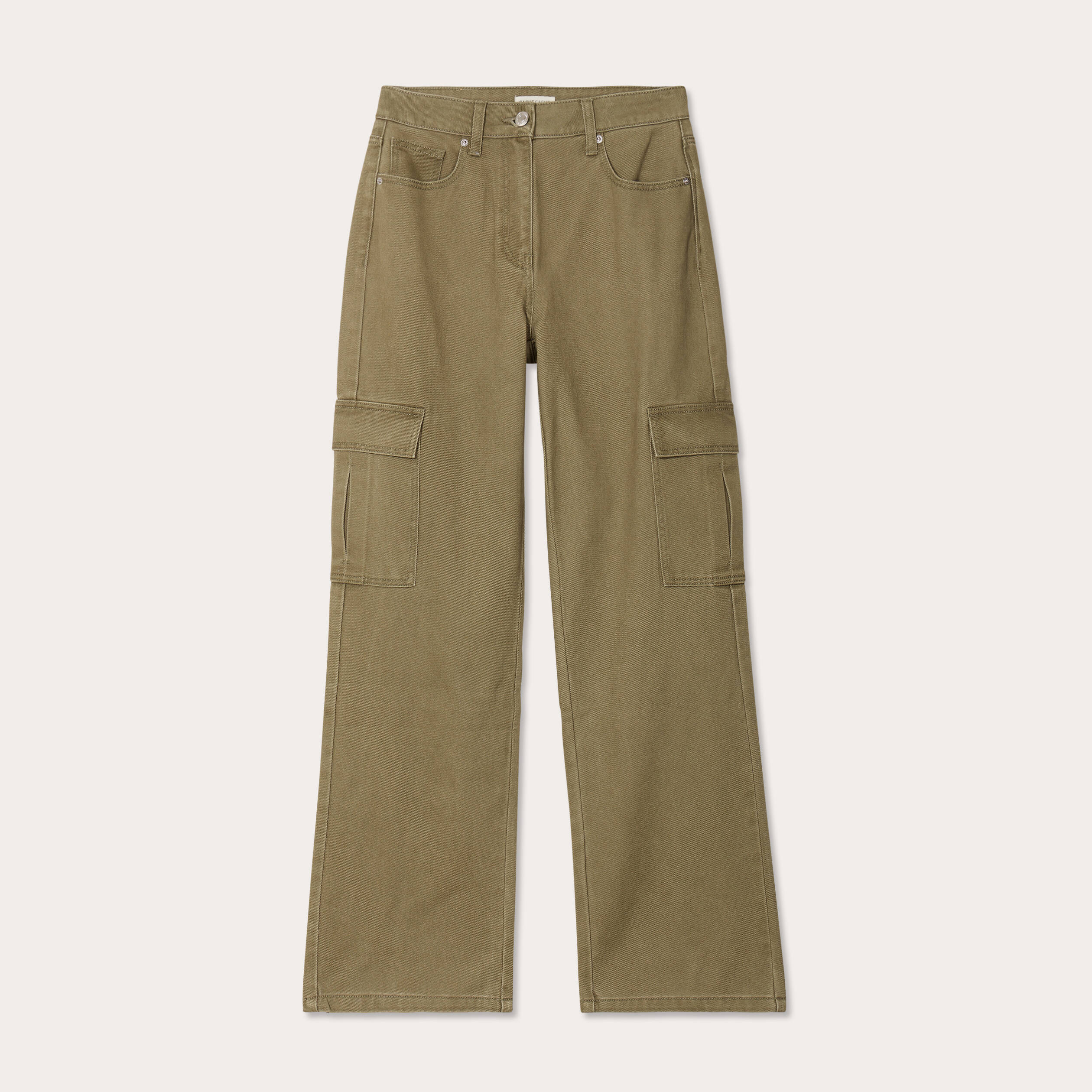 Pantalon large poches cargo vert kaki femme