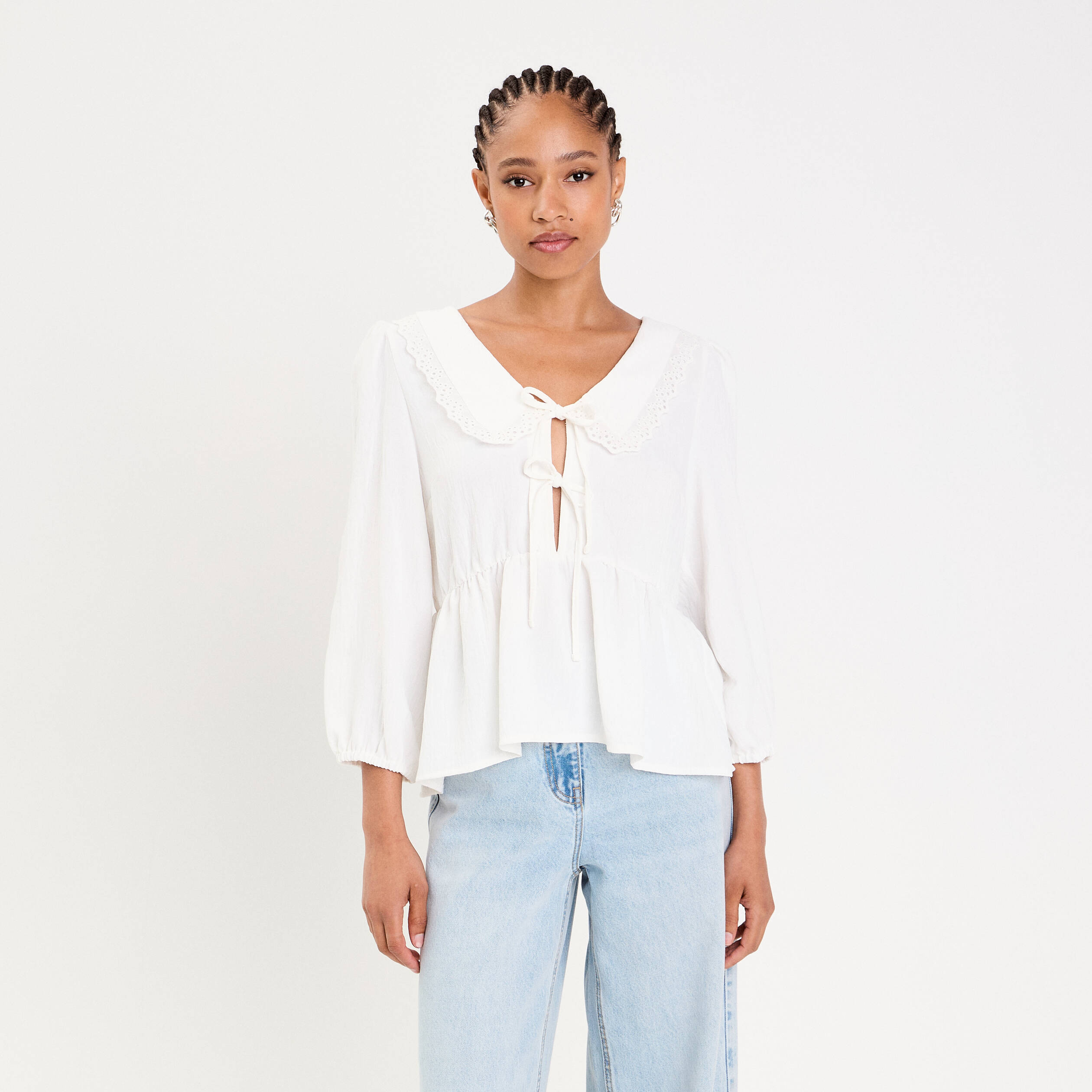 Blouse col claudine ecru femme