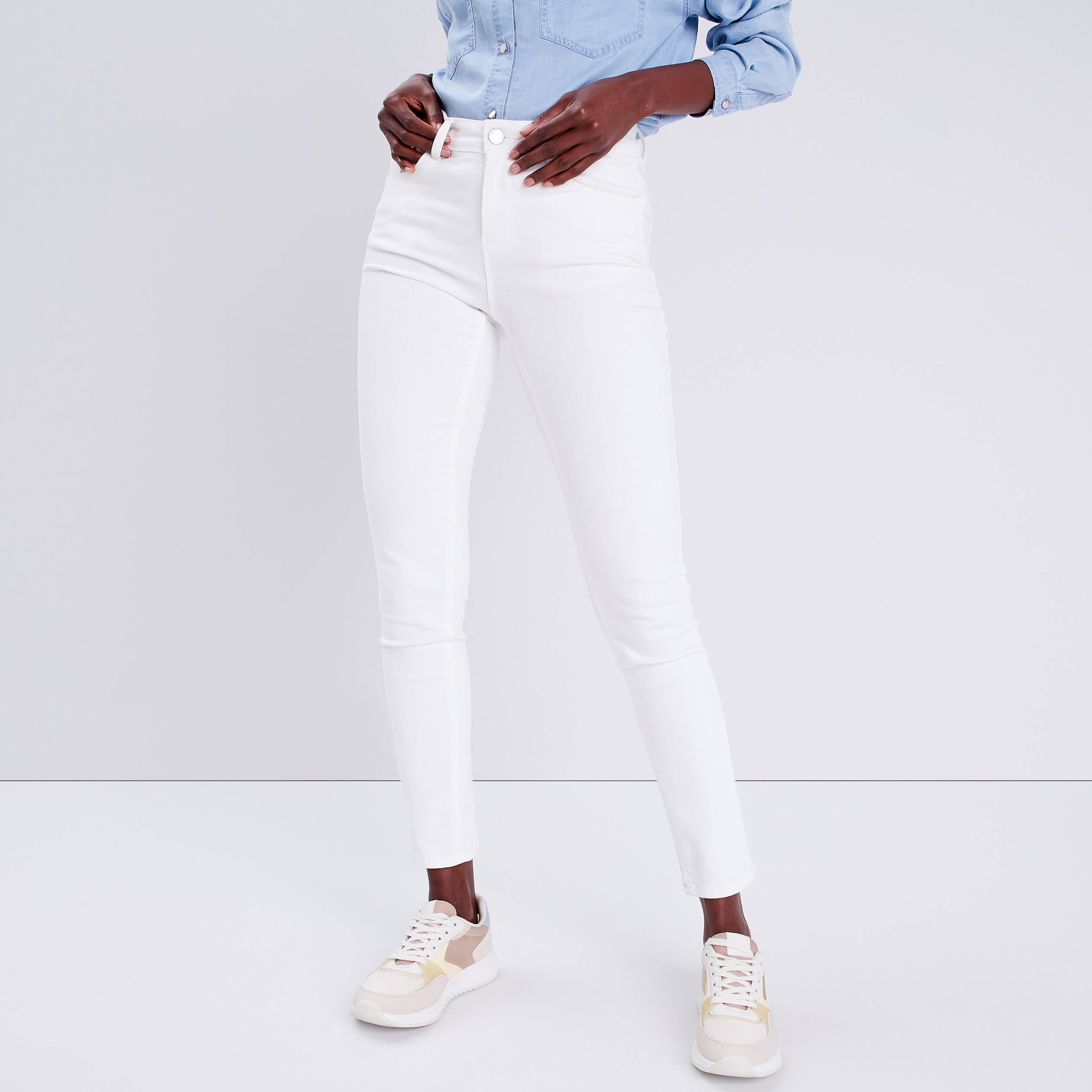 Jeans slim 5 poches blanc femme