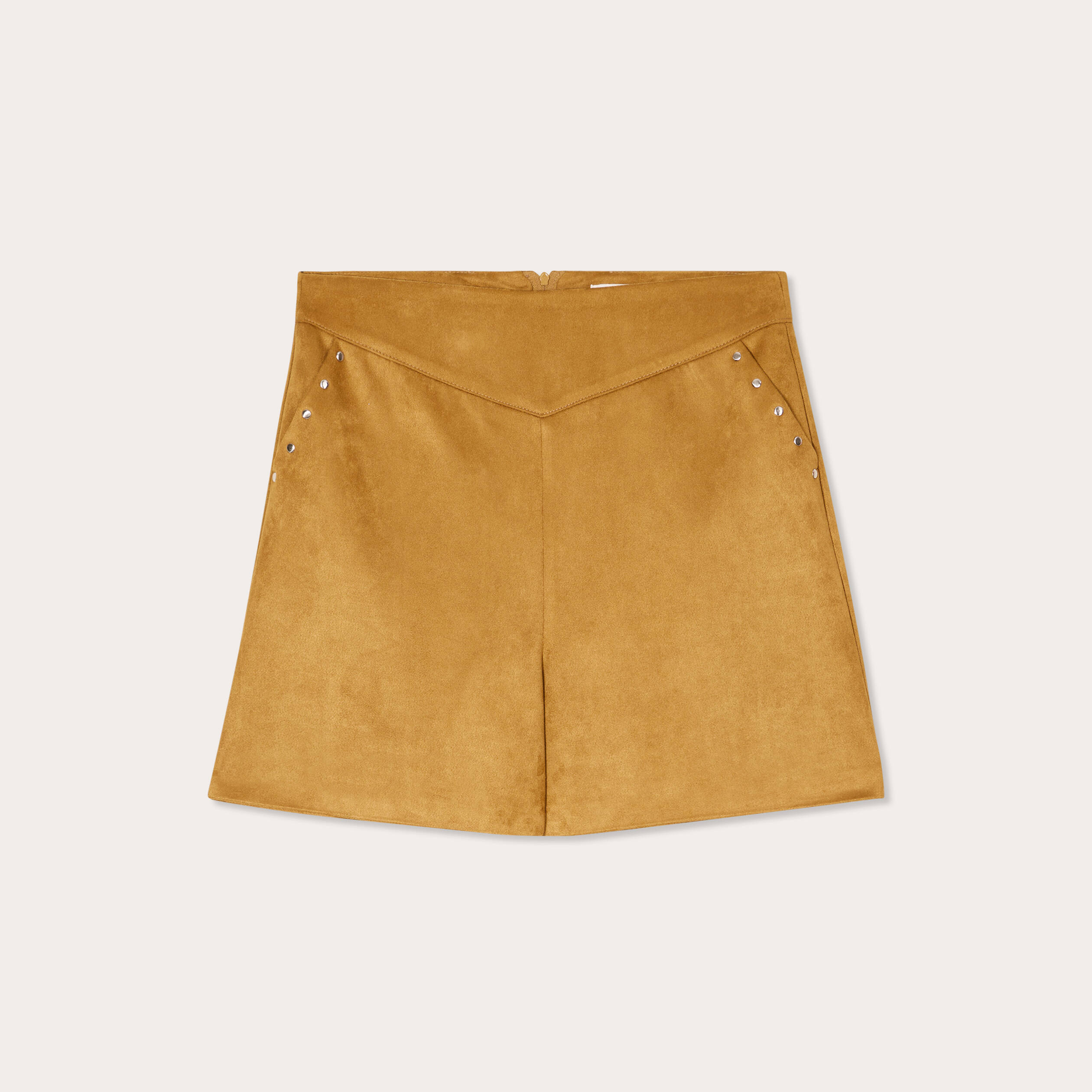 Short droit su&eacute;dine camel femme