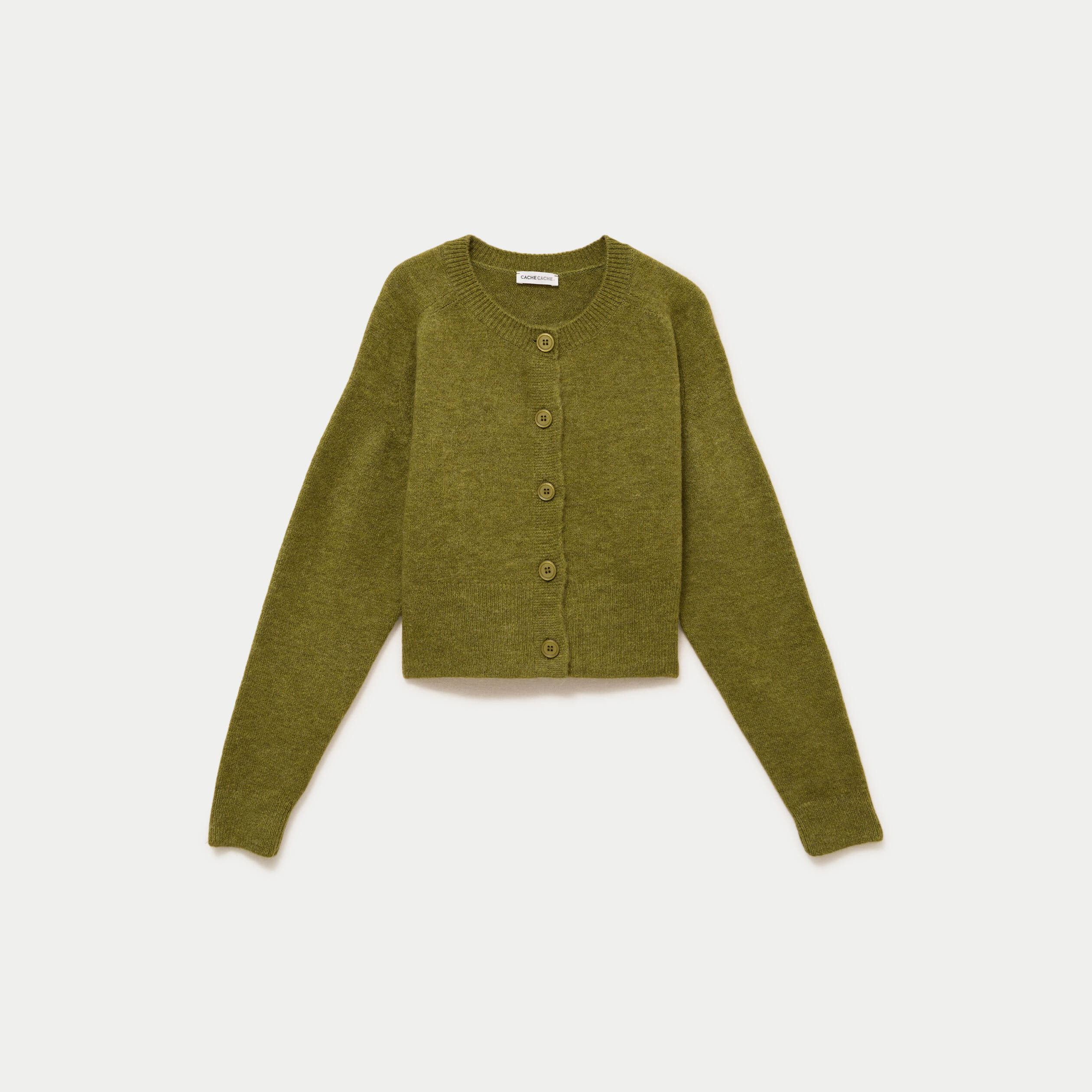 Gilet col rond vert fonc&eacute; femme