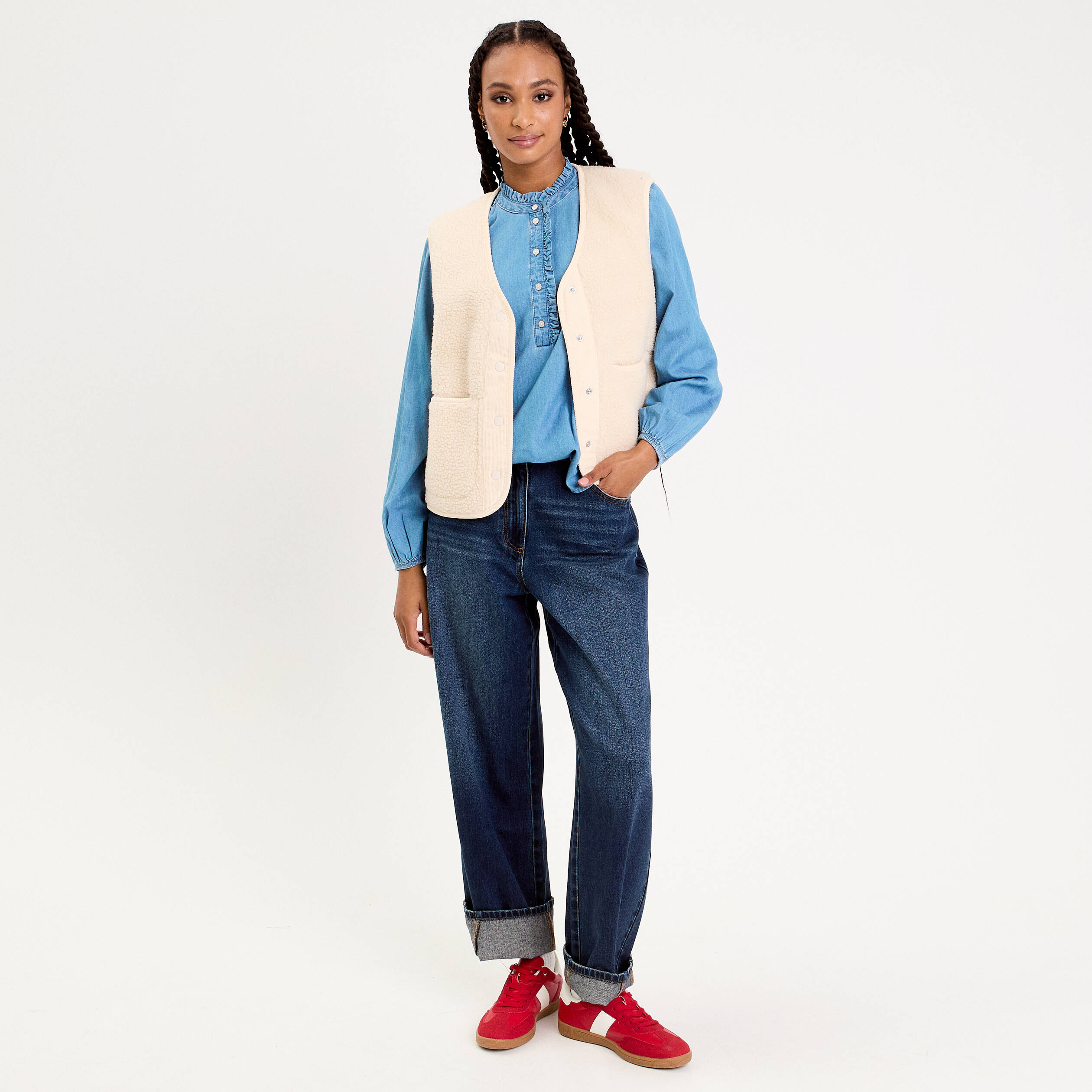 Gilet Polaire Femme Sans Manches - Court - En Polaire Douce - Avec Bouton Et Poches - Couleur Unie - Chaud Et Léger - Pour Hiver Et Printemps - 6