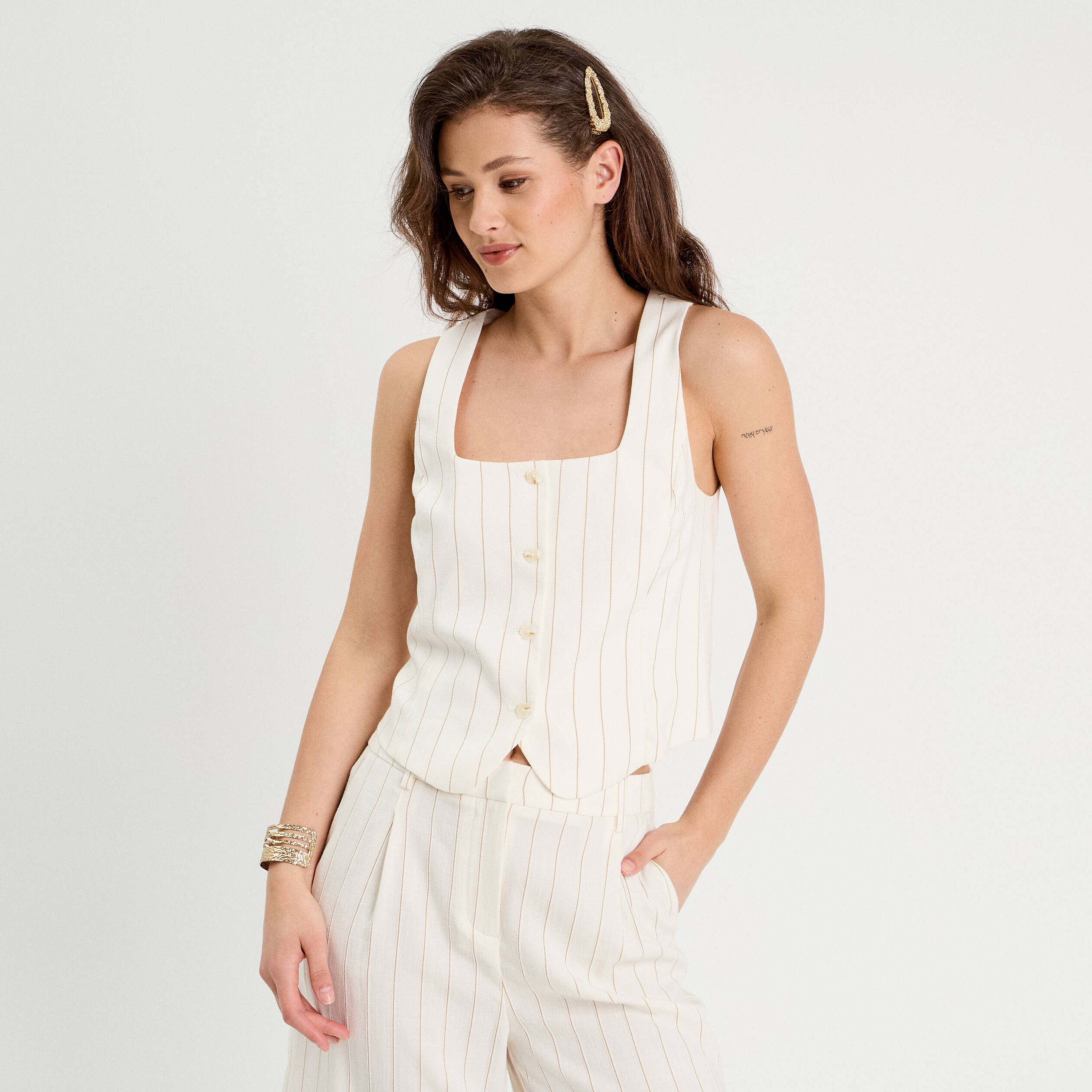 Veston sans manches blanc femme