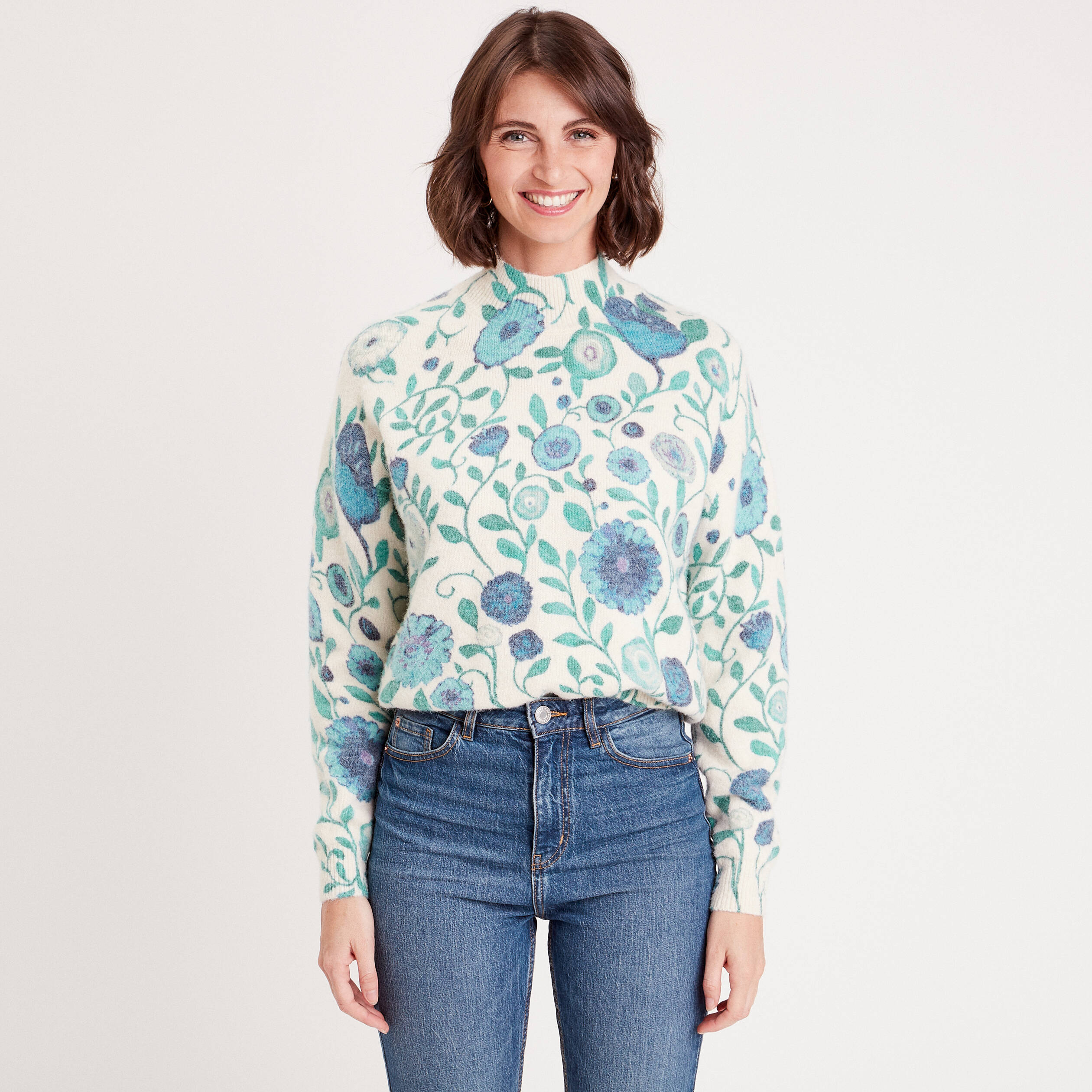 Pull col montant beige femme