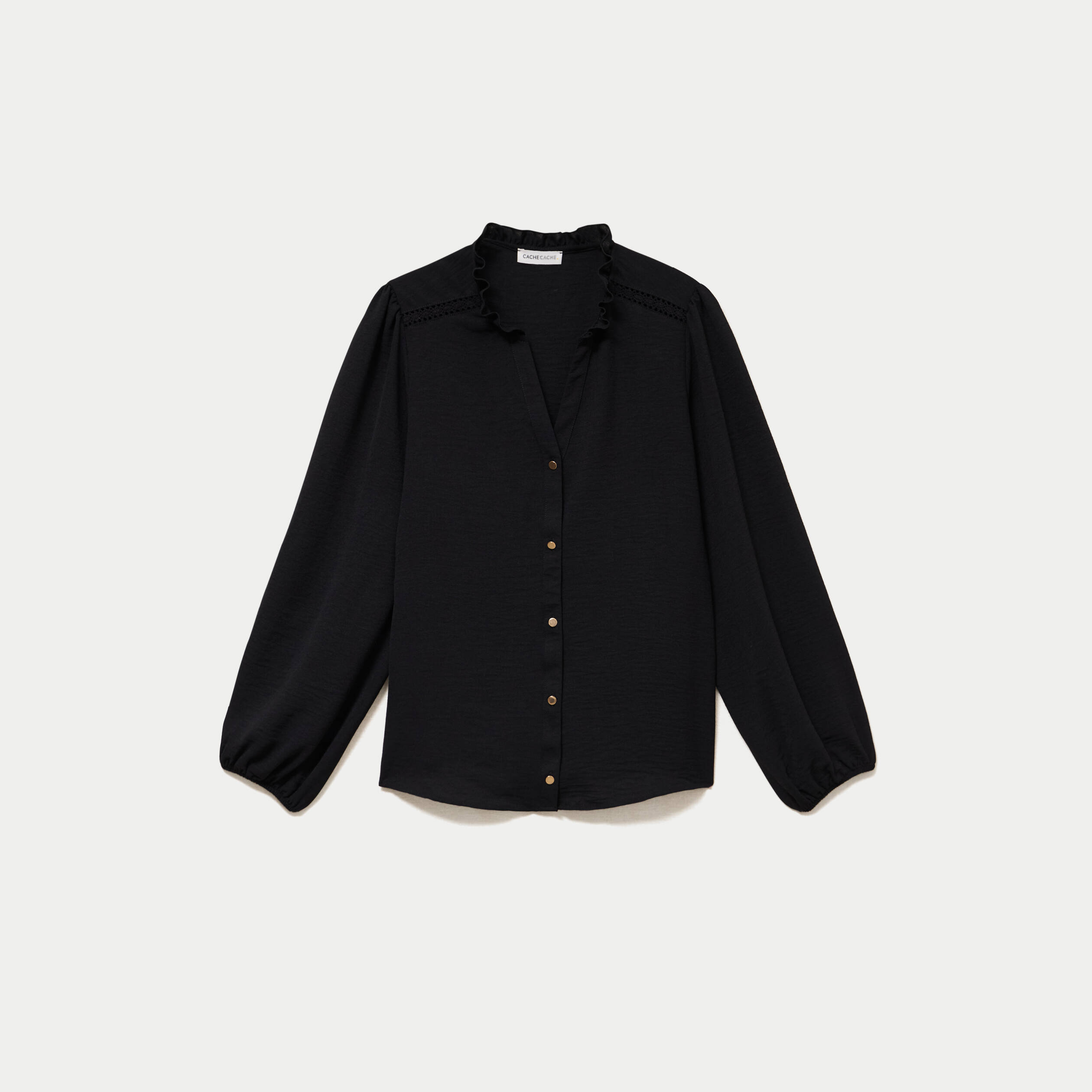 Blouse droite col v manches longues noir femme