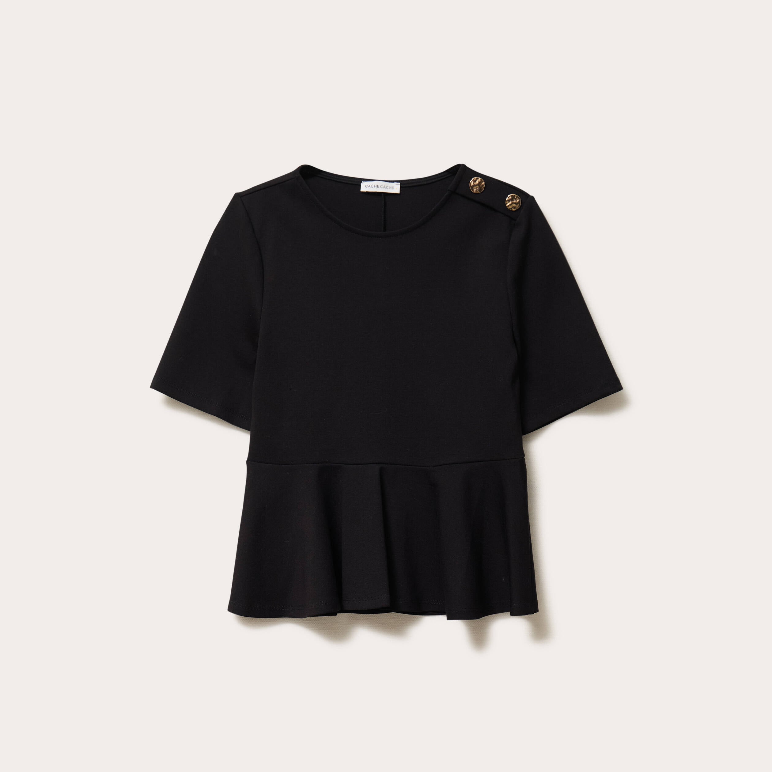 Top cintr&eacute; col rond manches longues noir femme