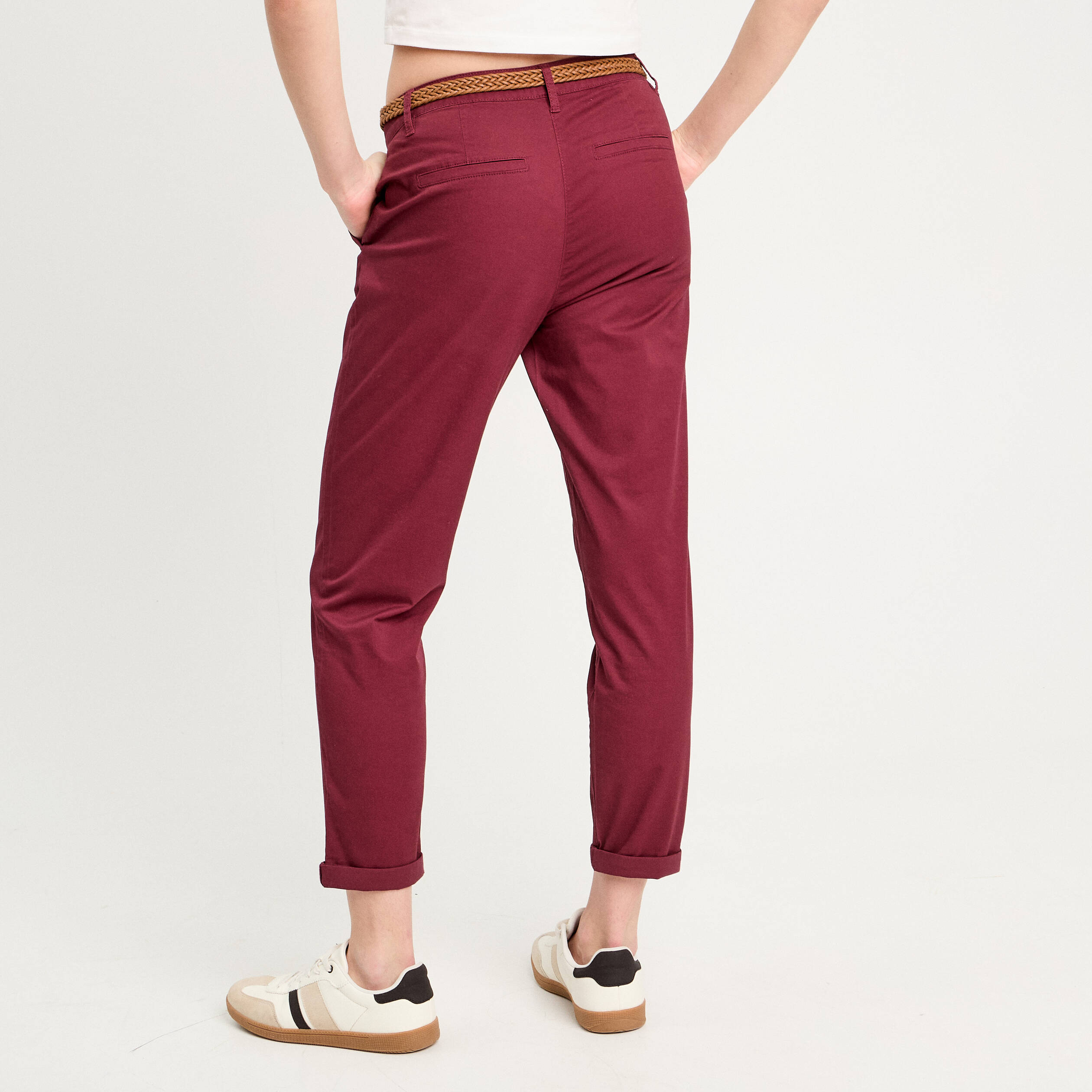 Pantalon chino 7/8&egrave;me bordeaux femme