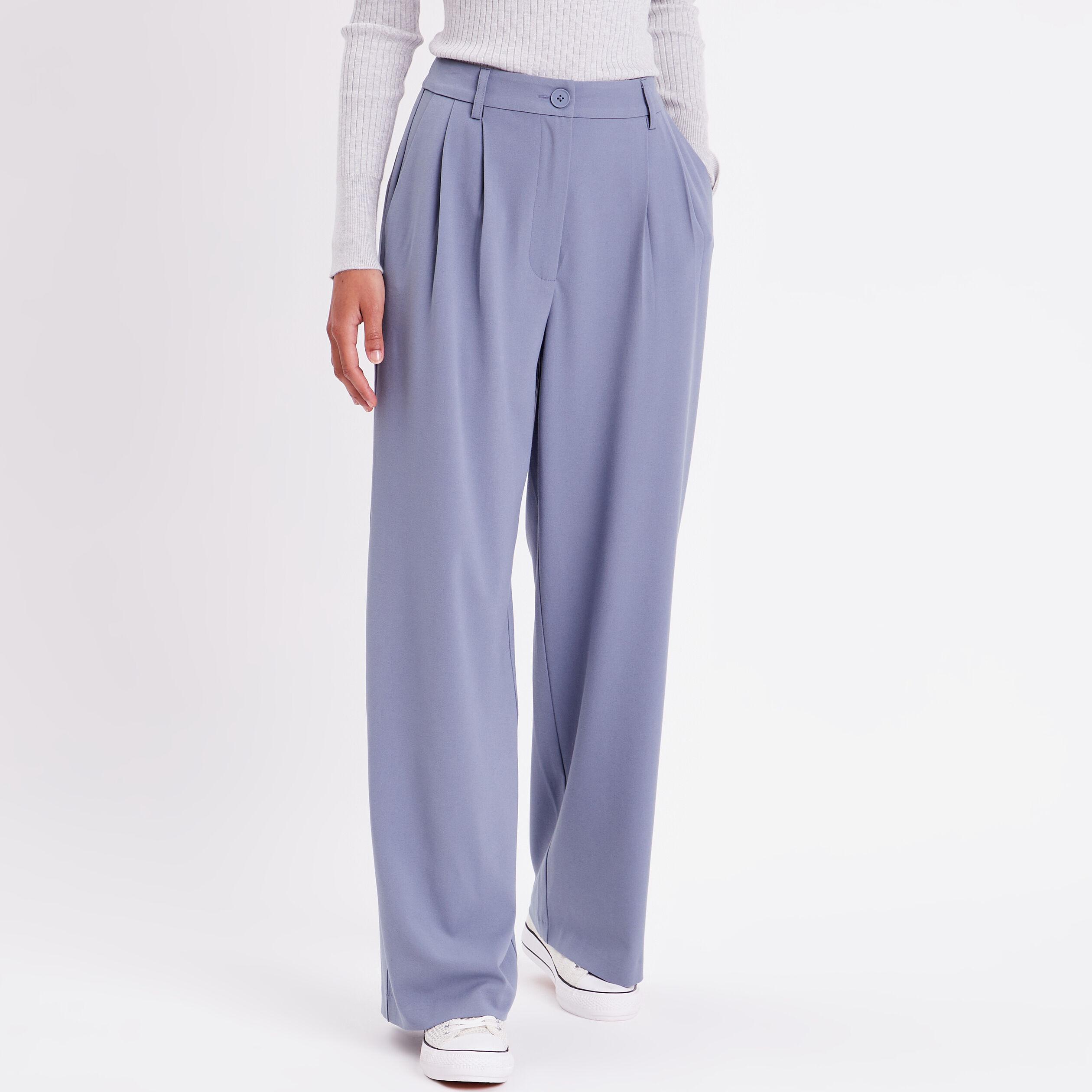 pantalon city droit pinces bleu gris femme Pantalon city droit pinces bleu gris femme