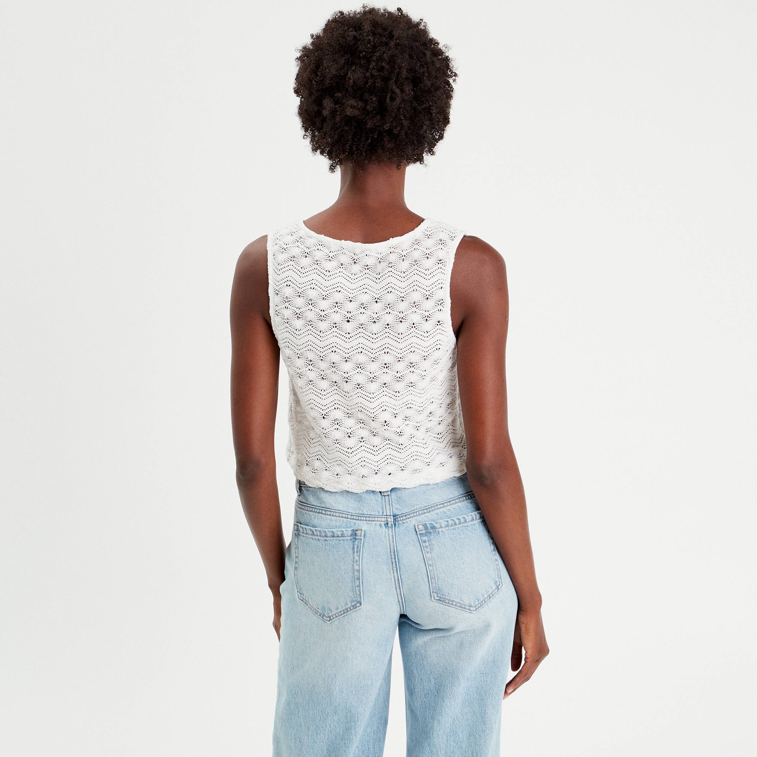 gilet cropped crochet ecru femme Gilet cropped crochet ecru femme