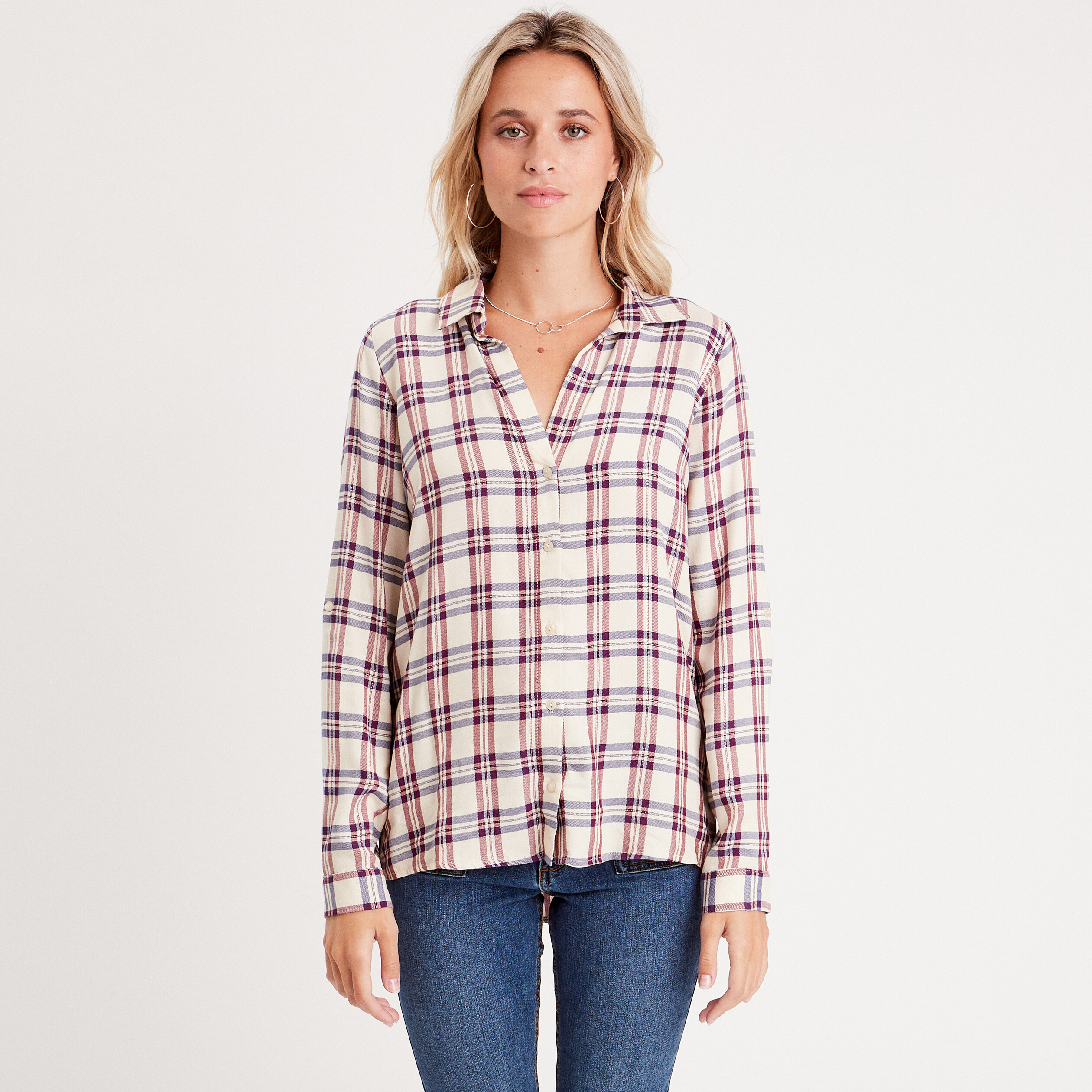 Chemise manches longues creme femme