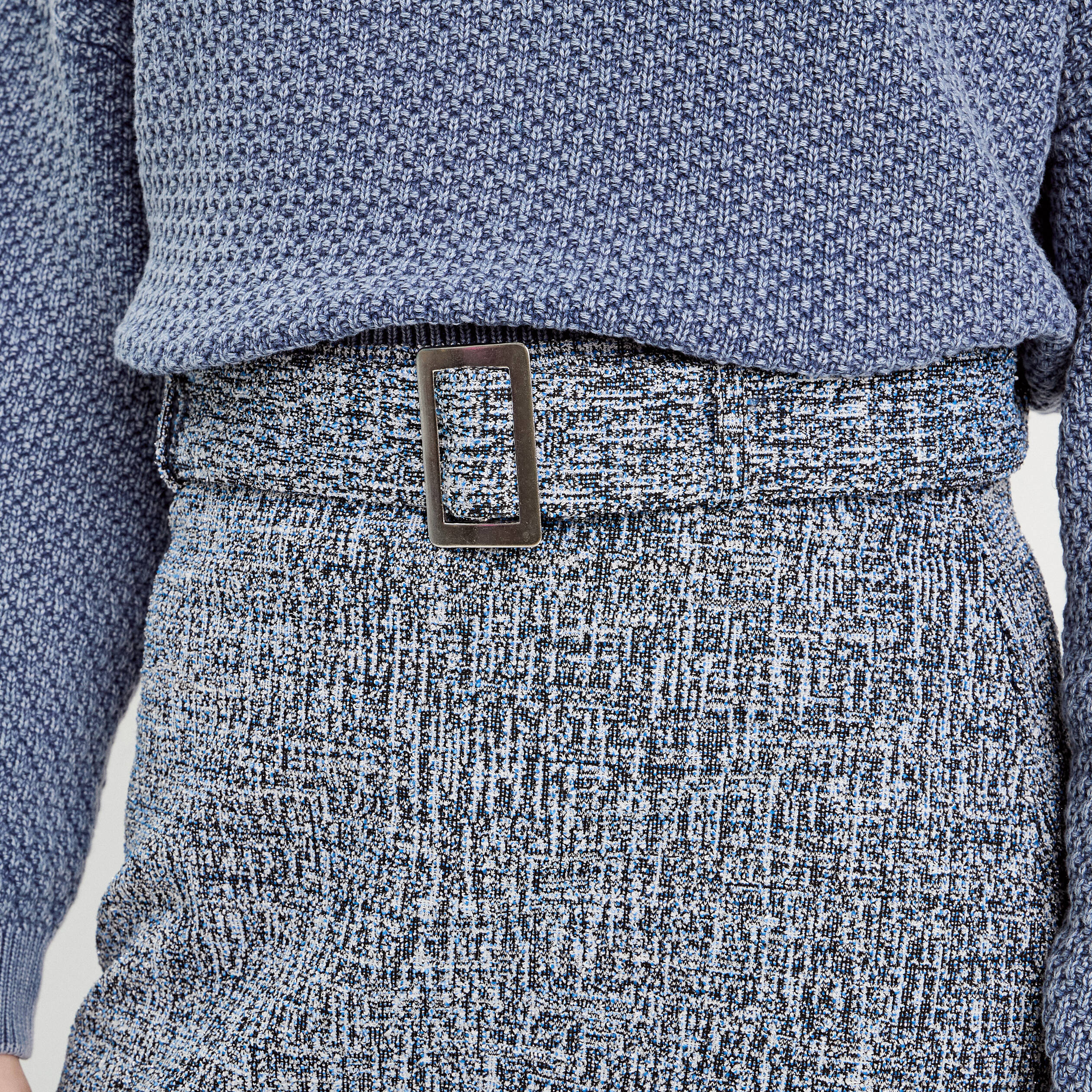 Jupe &eacute;vas&eacute;e tweed bleu femme