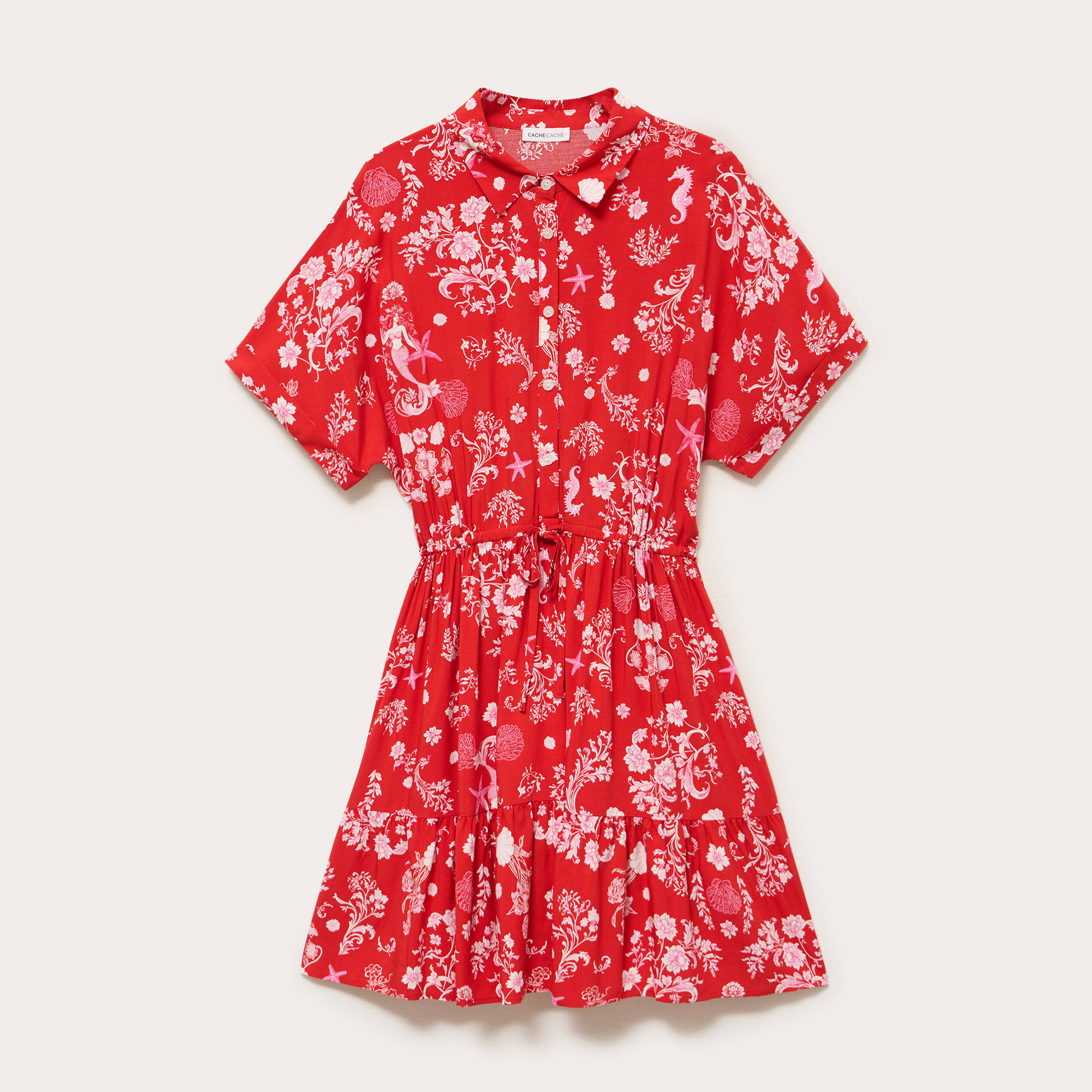 Robe courte &eacute;vas&eacute;e col chemise rouge femme