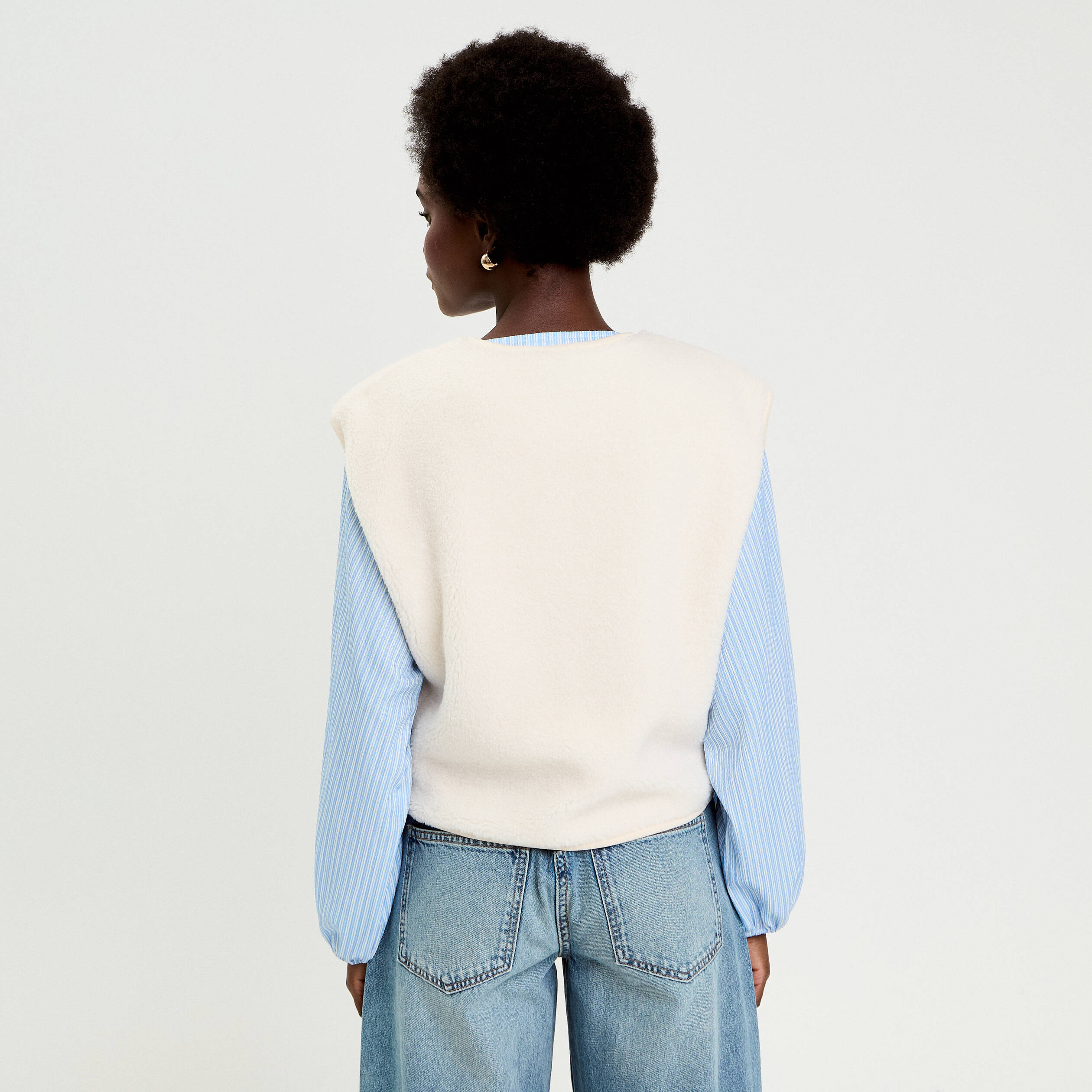 Gilet sans manches effet polaire ecru femme