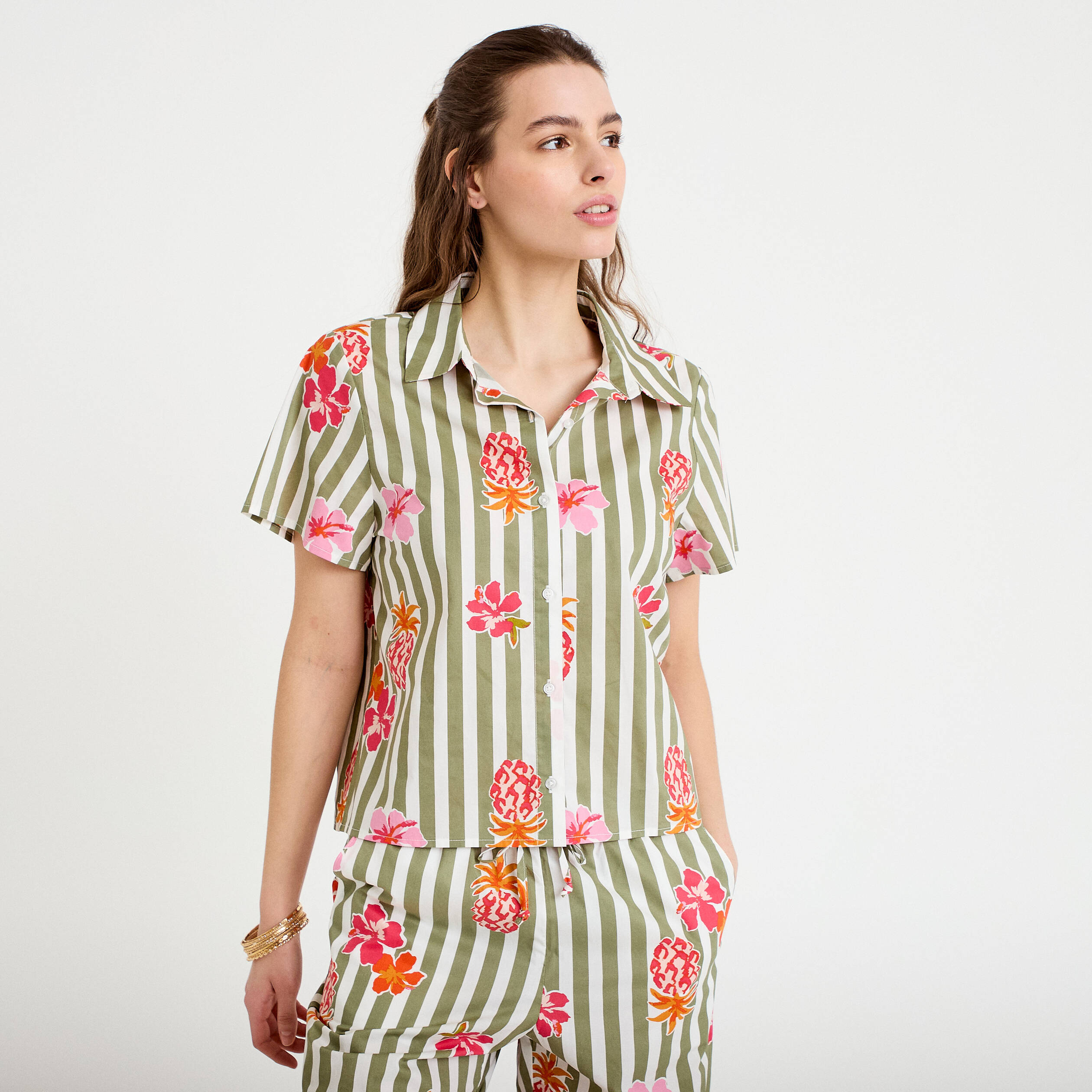 Chemise col classique manches courtes blanc femme