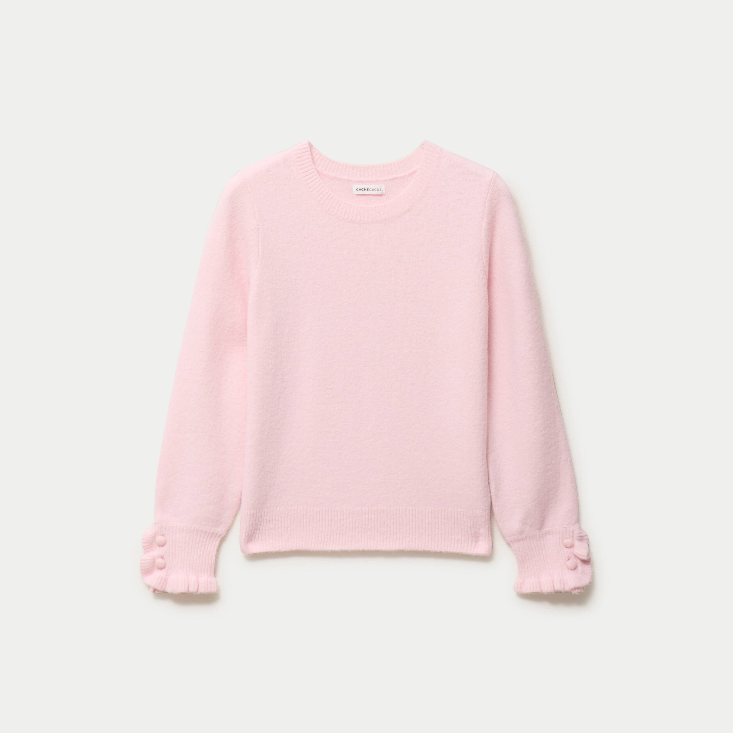 Pull col rond manches longues rose clair femme