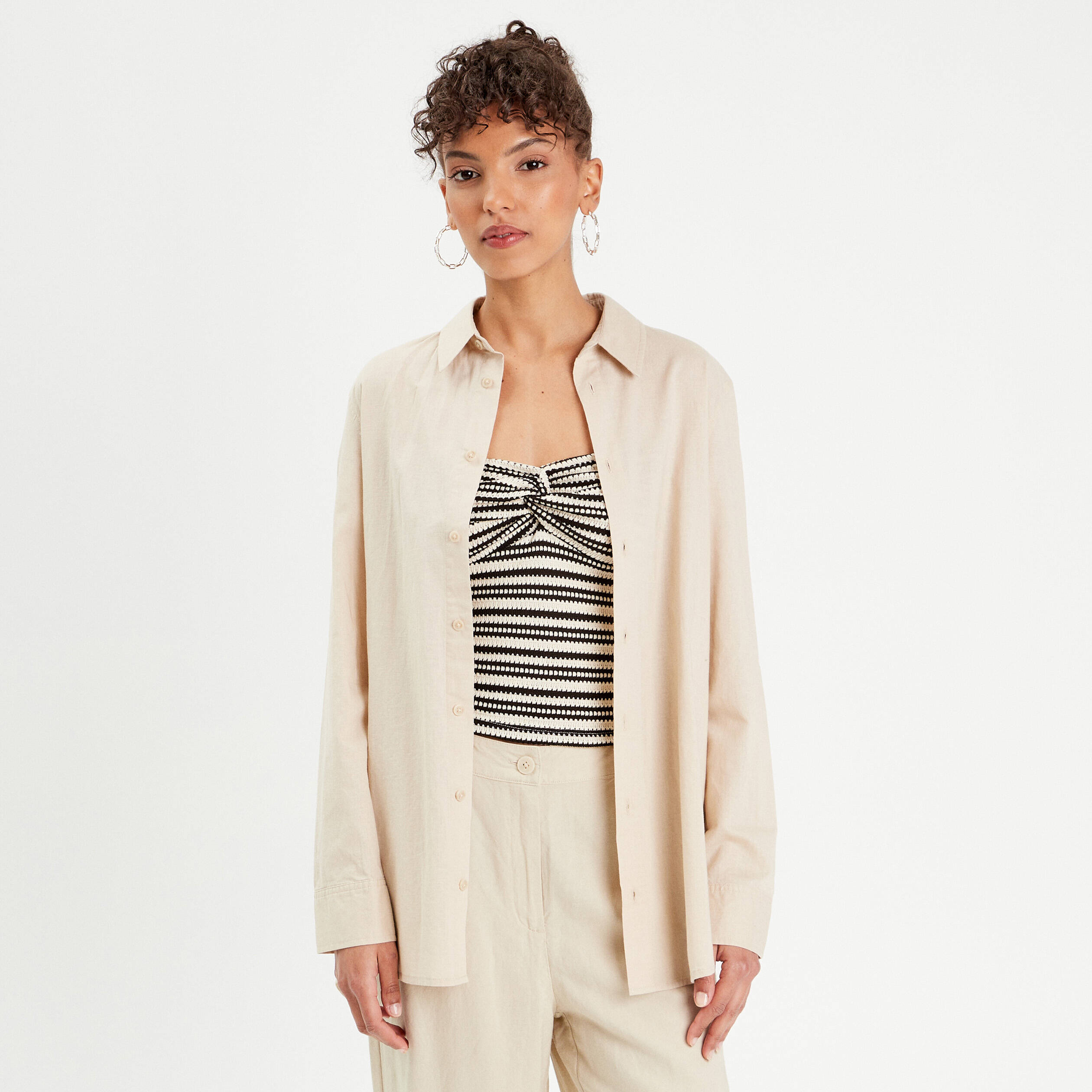 Chemise melange lin beige femme Vibs