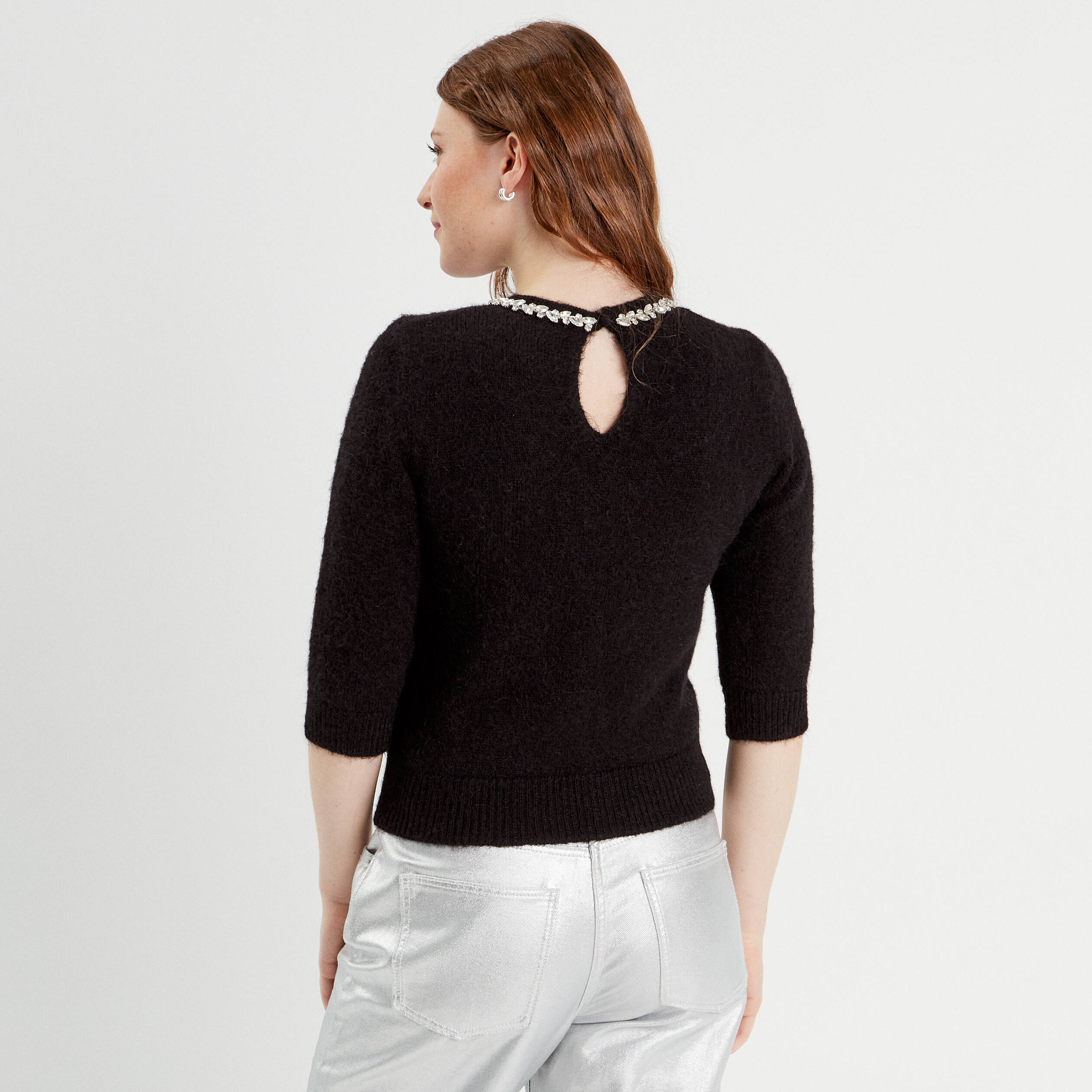Pull manches courtes noir femme