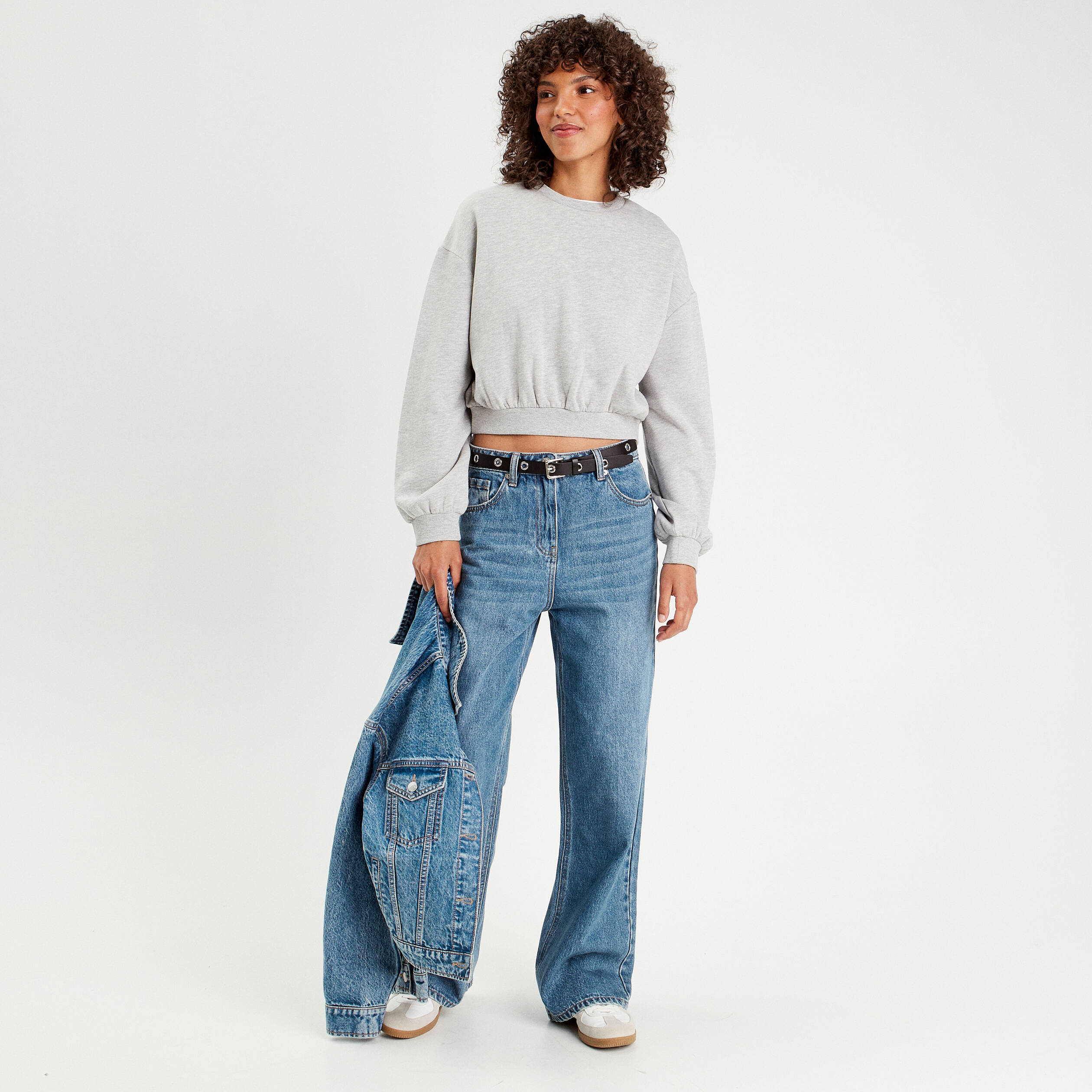 Sweat manches longues gris clair femme