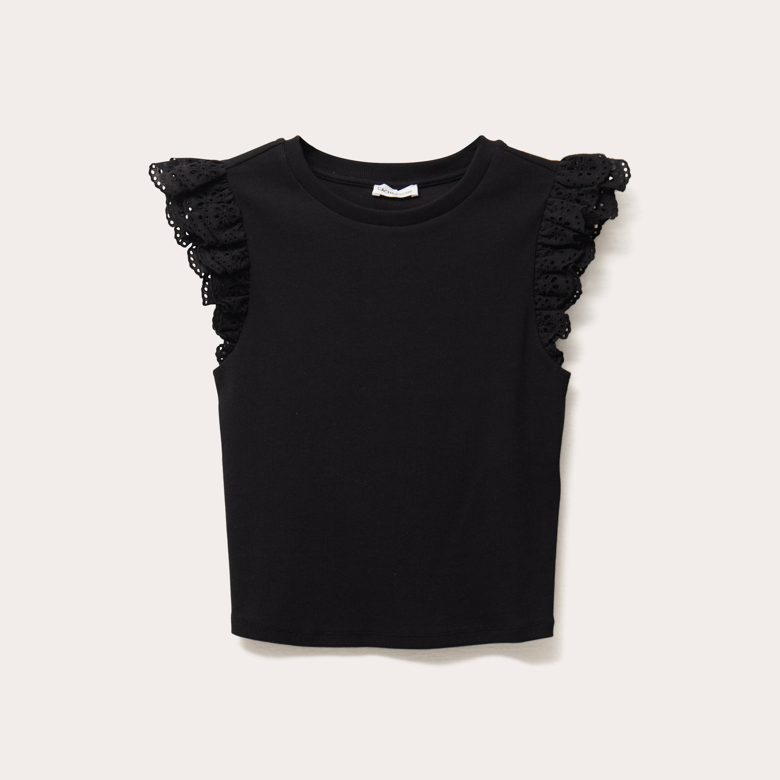 debardeur volants brodes noir femme Débardeur volants brodés noir femme