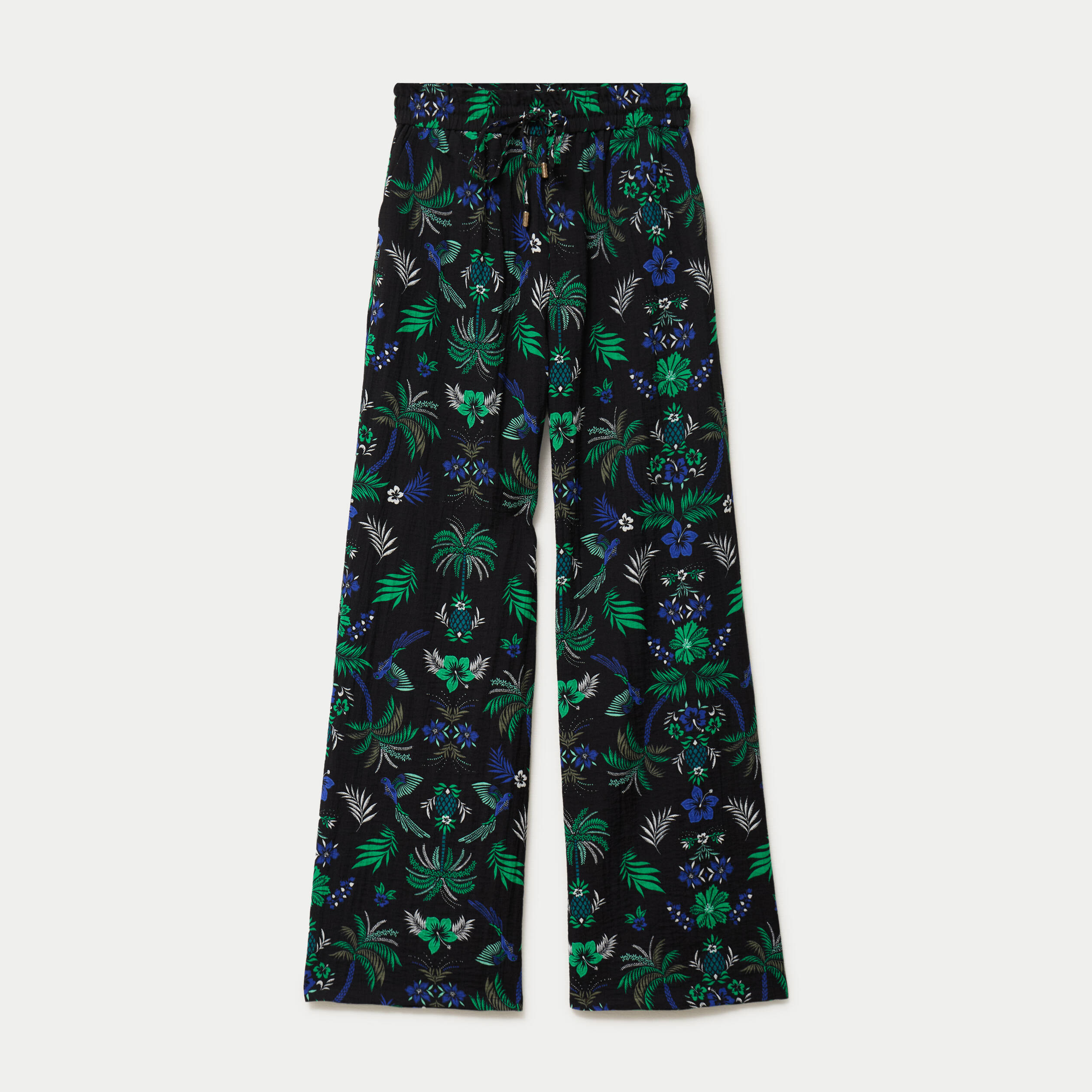 Pantalon large taille standard pliss&eacute; noir femme