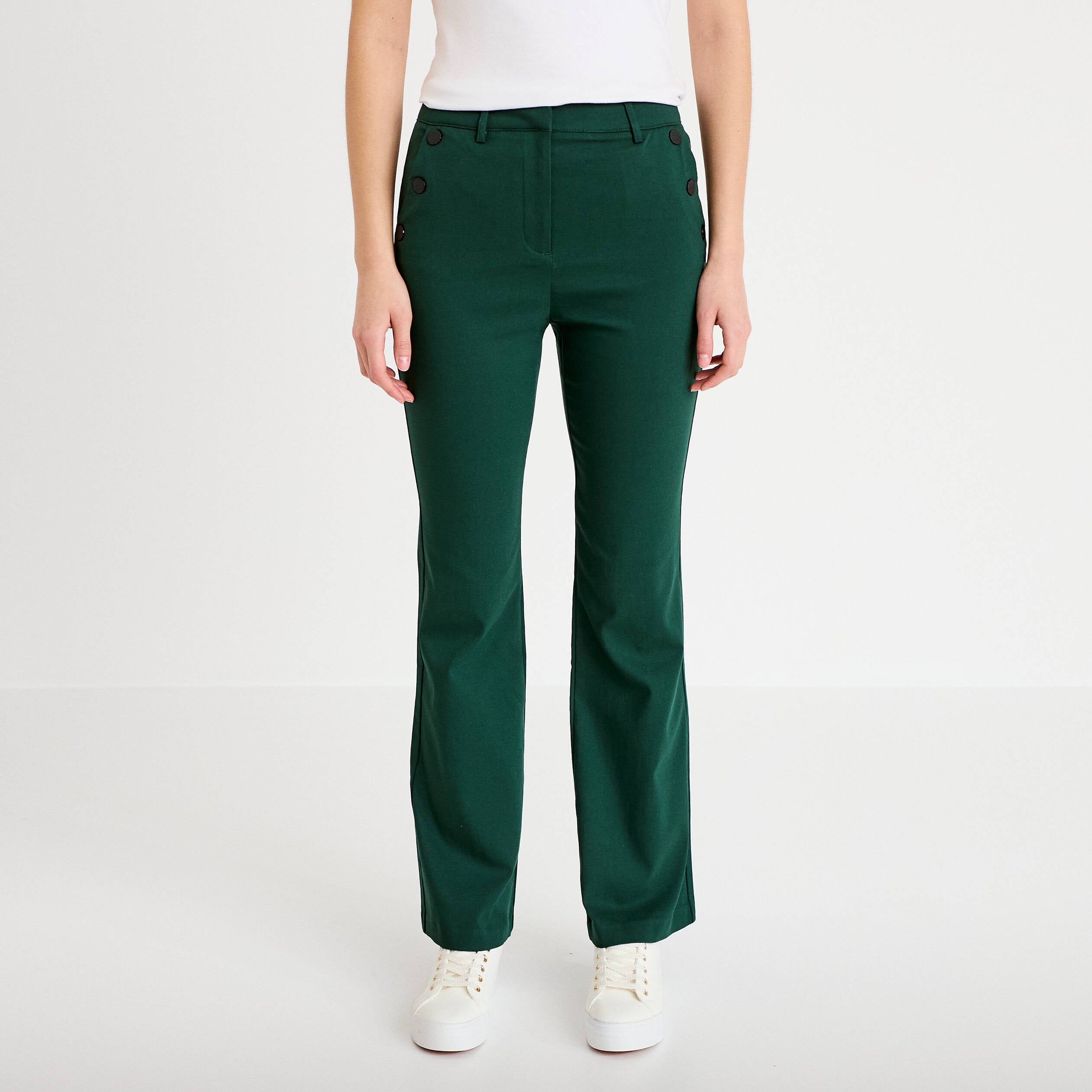 Pantalon bootcut &agrave; pont vert fonc&eacute; femme