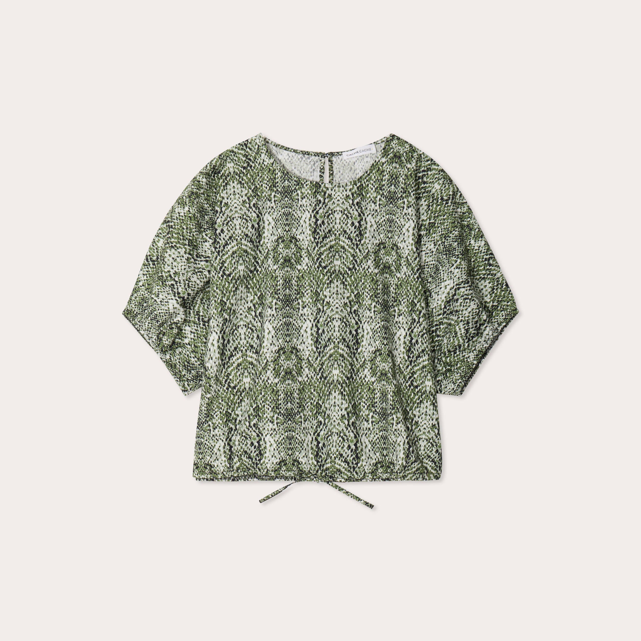 Blouse noeud manches courtes vert kaki femme