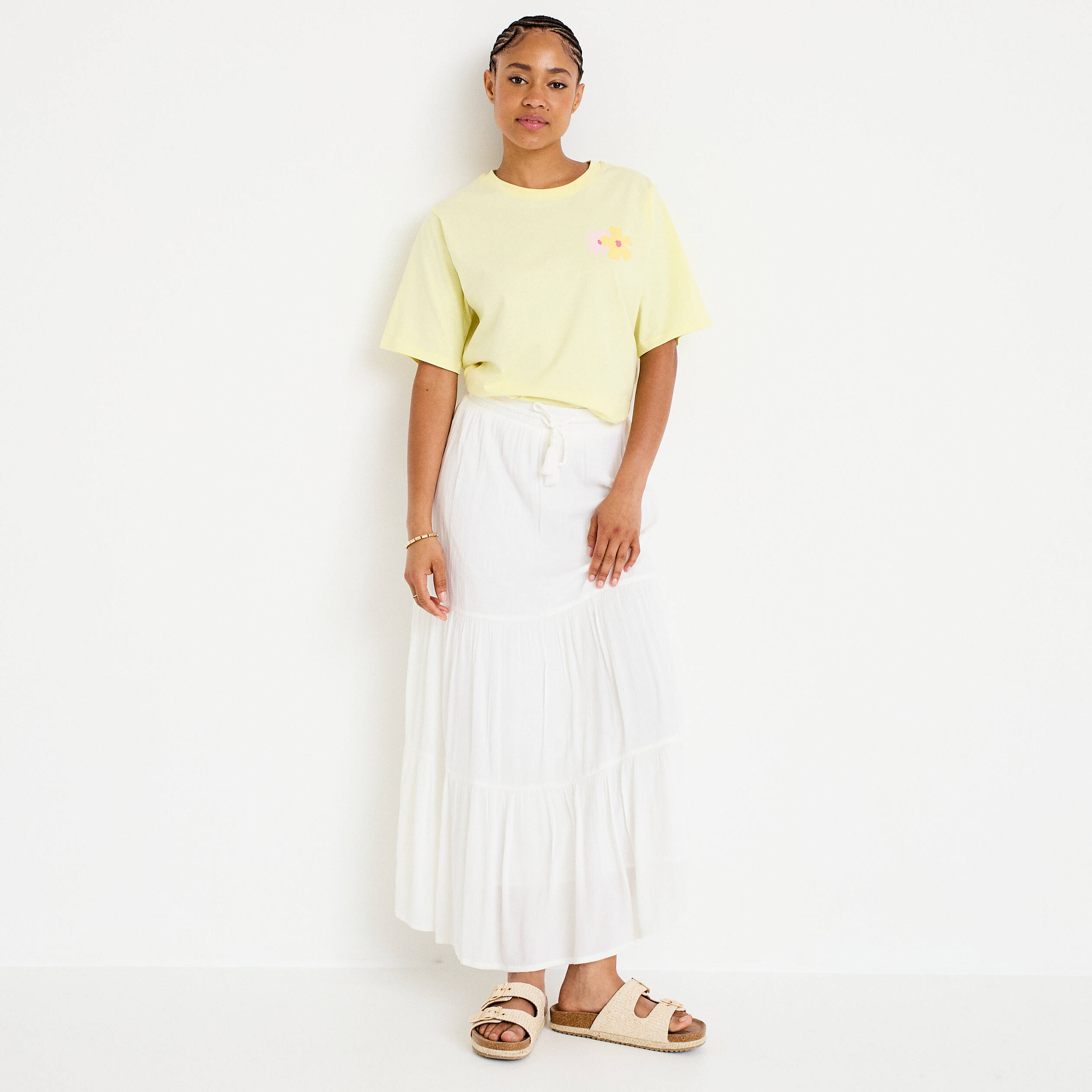 Jupe longue pliss&eacute;e &eacute;vas&eacute;e blanc femme