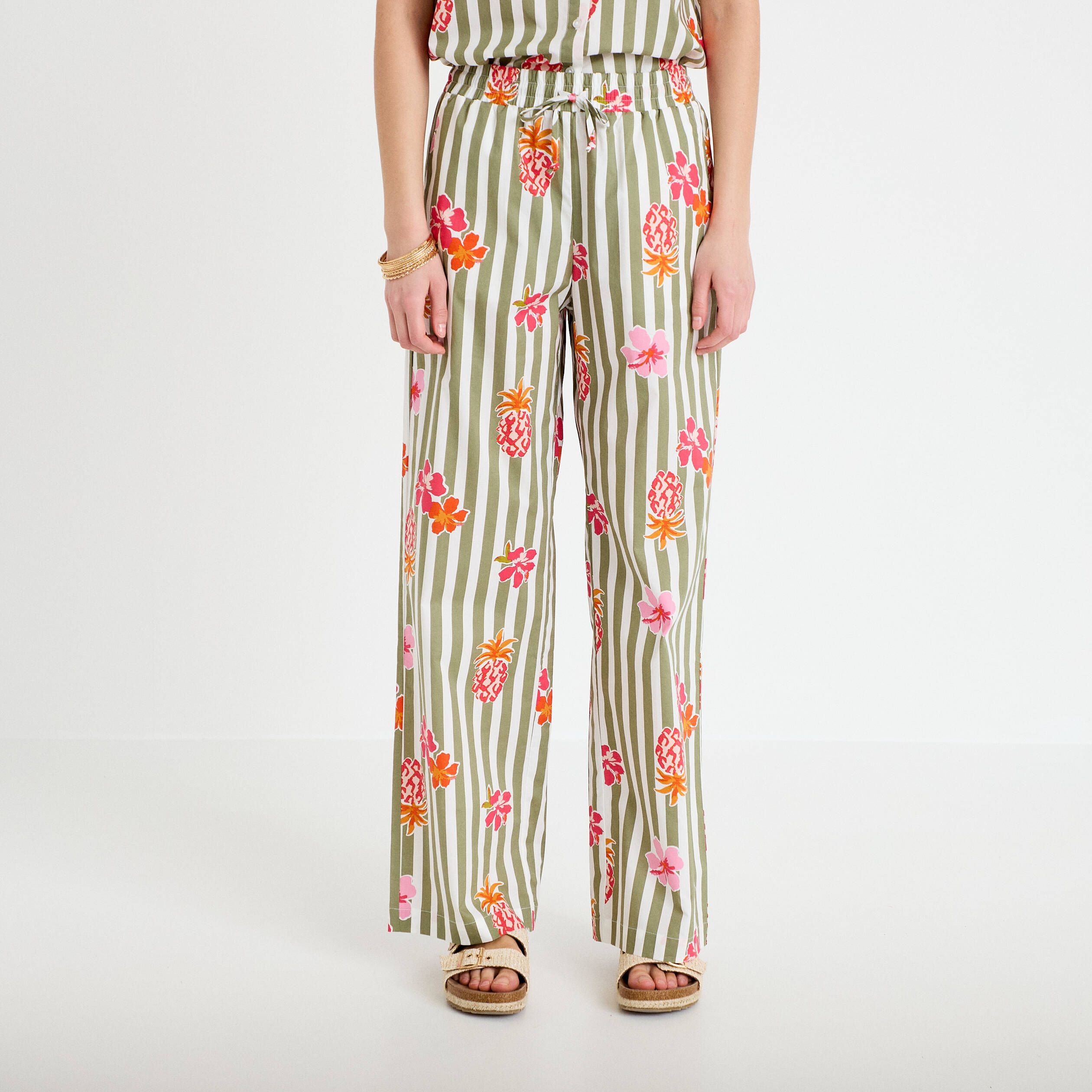 Pantalon large taille standard blanc femme