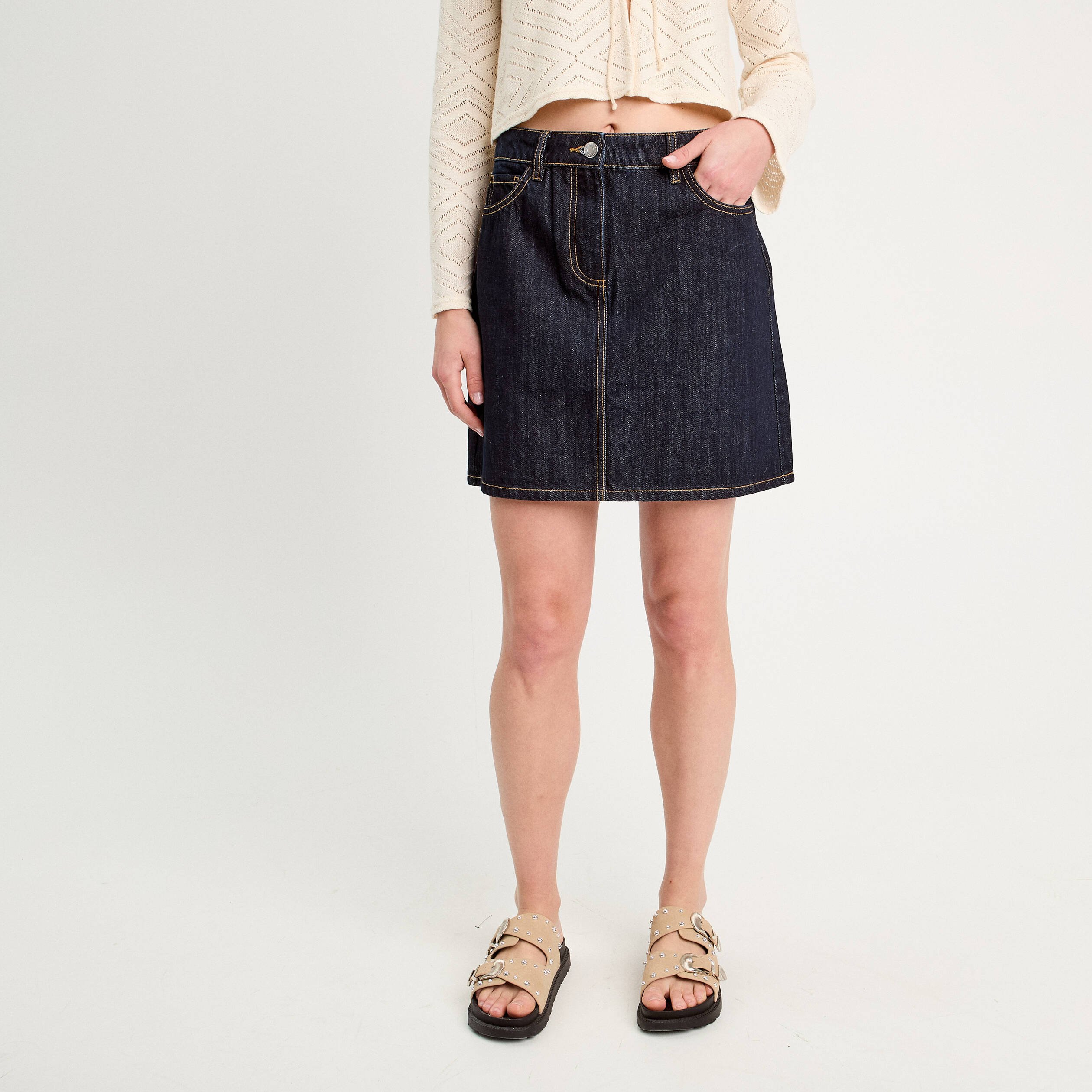 jupe trapeze en jean denim brut femme Jupe trapèze en jean denim brut femme