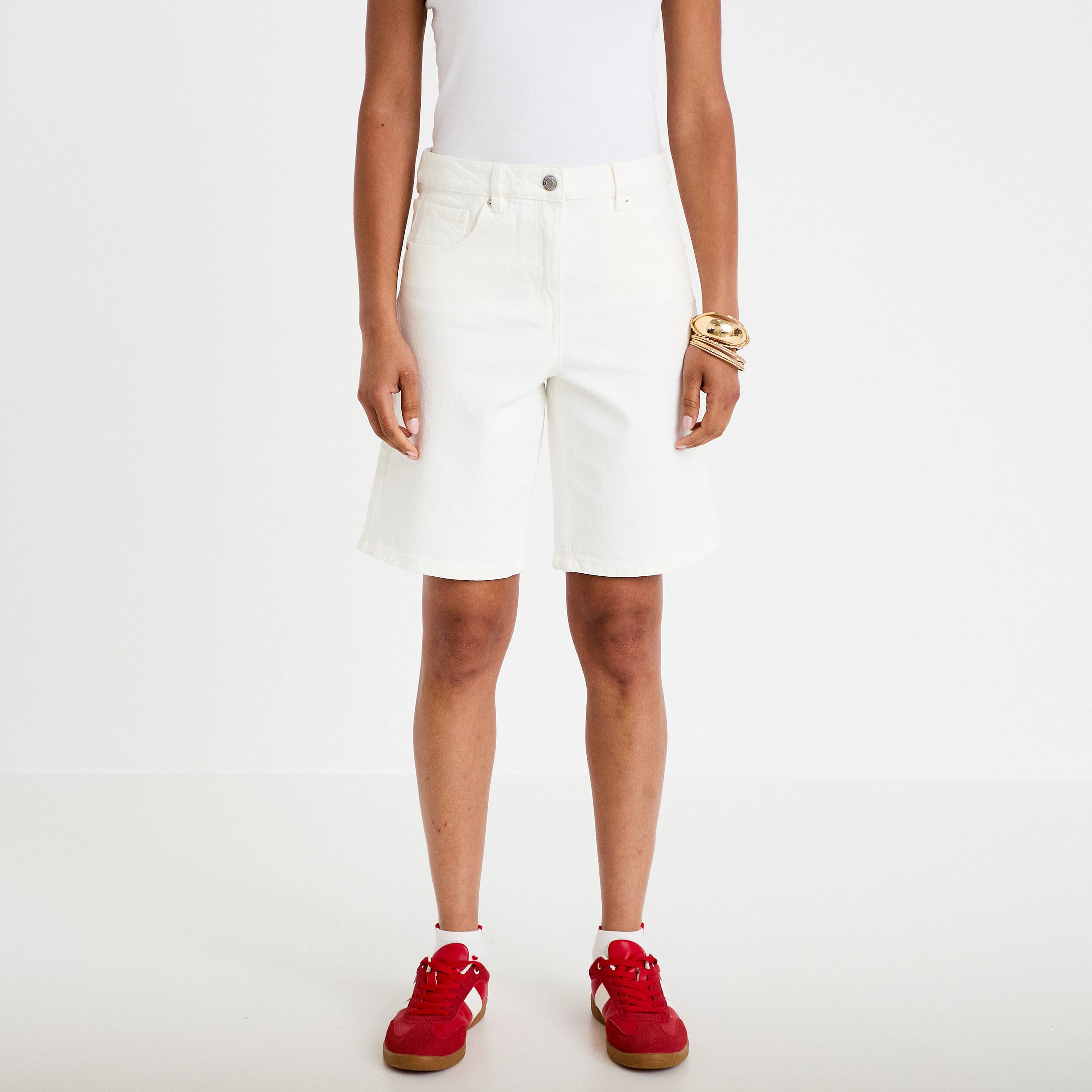 Bermuda en jean denim blanc femme