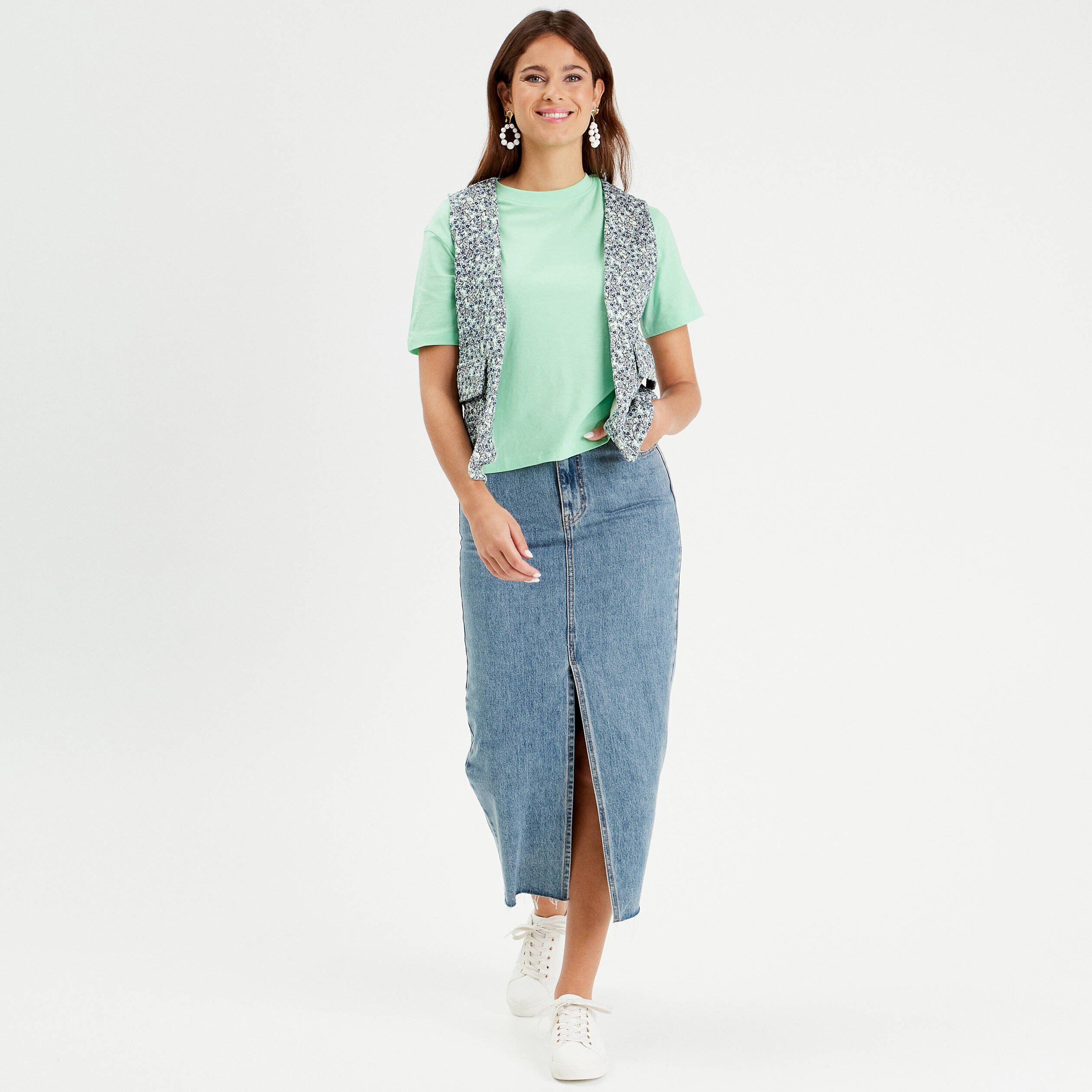 Fleurs Artificielles T-shirt Manches Courtes Vert Fluo Femme