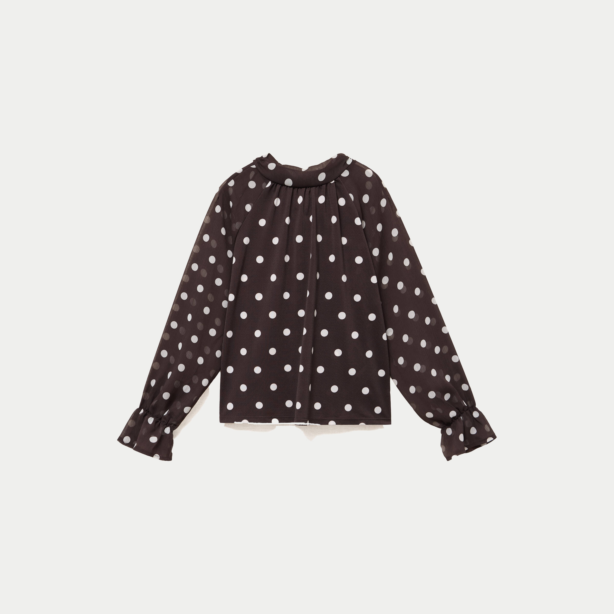 Blouse droite voile manches longues marron fonc&eacute; femme