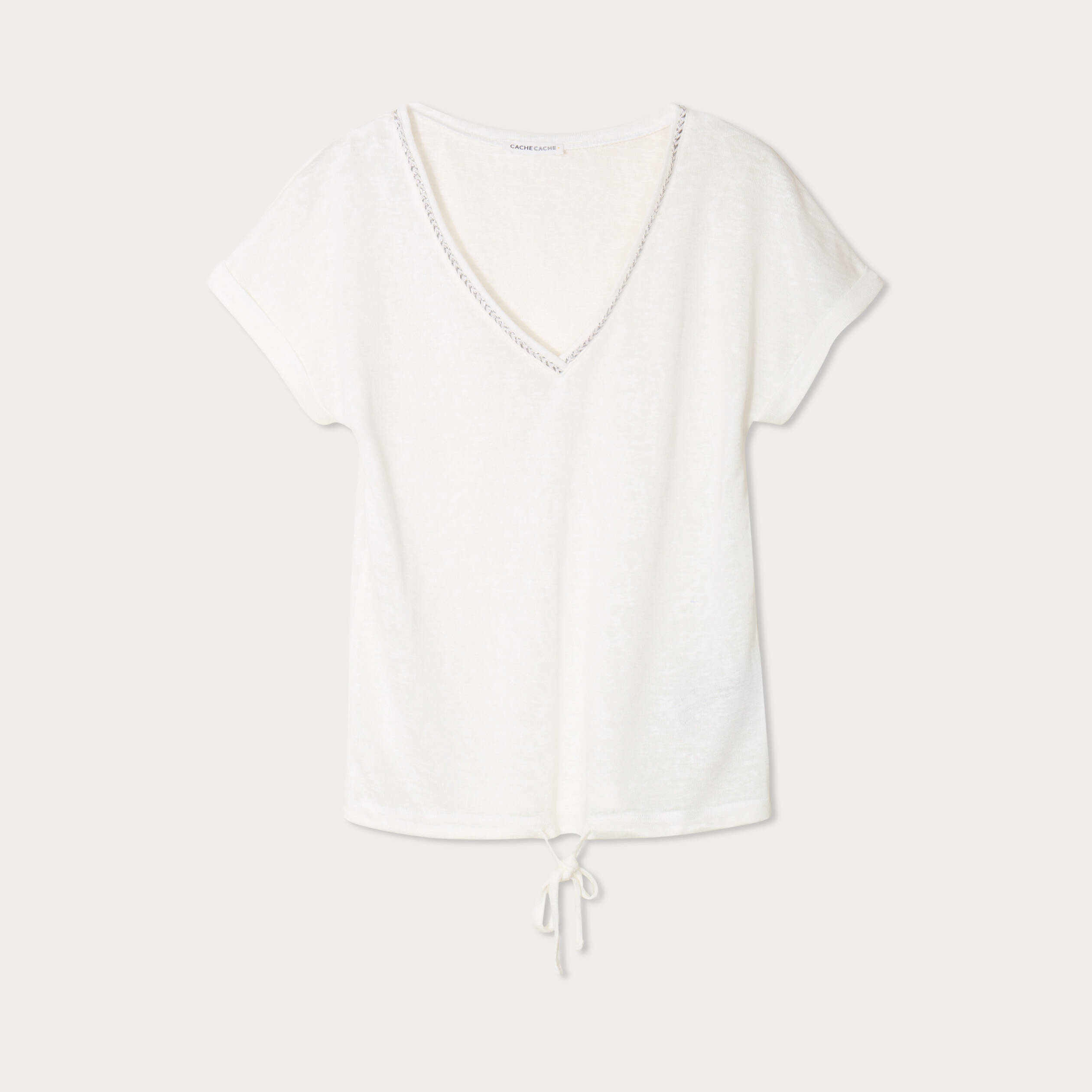 t shirt detail noeud ecru femme T-shirt détail noeud ecru femme