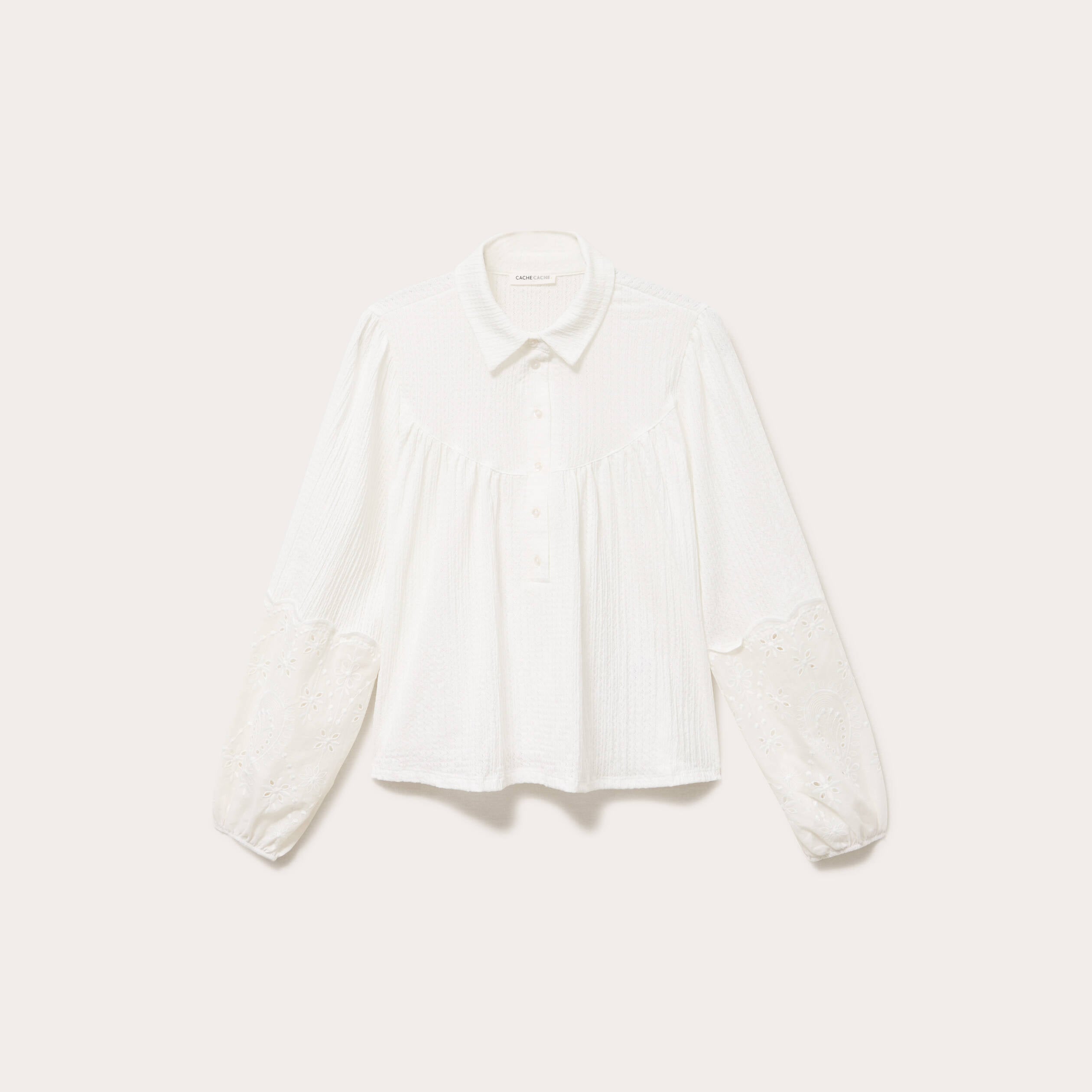 Blouse manches longues broderie ecru femme