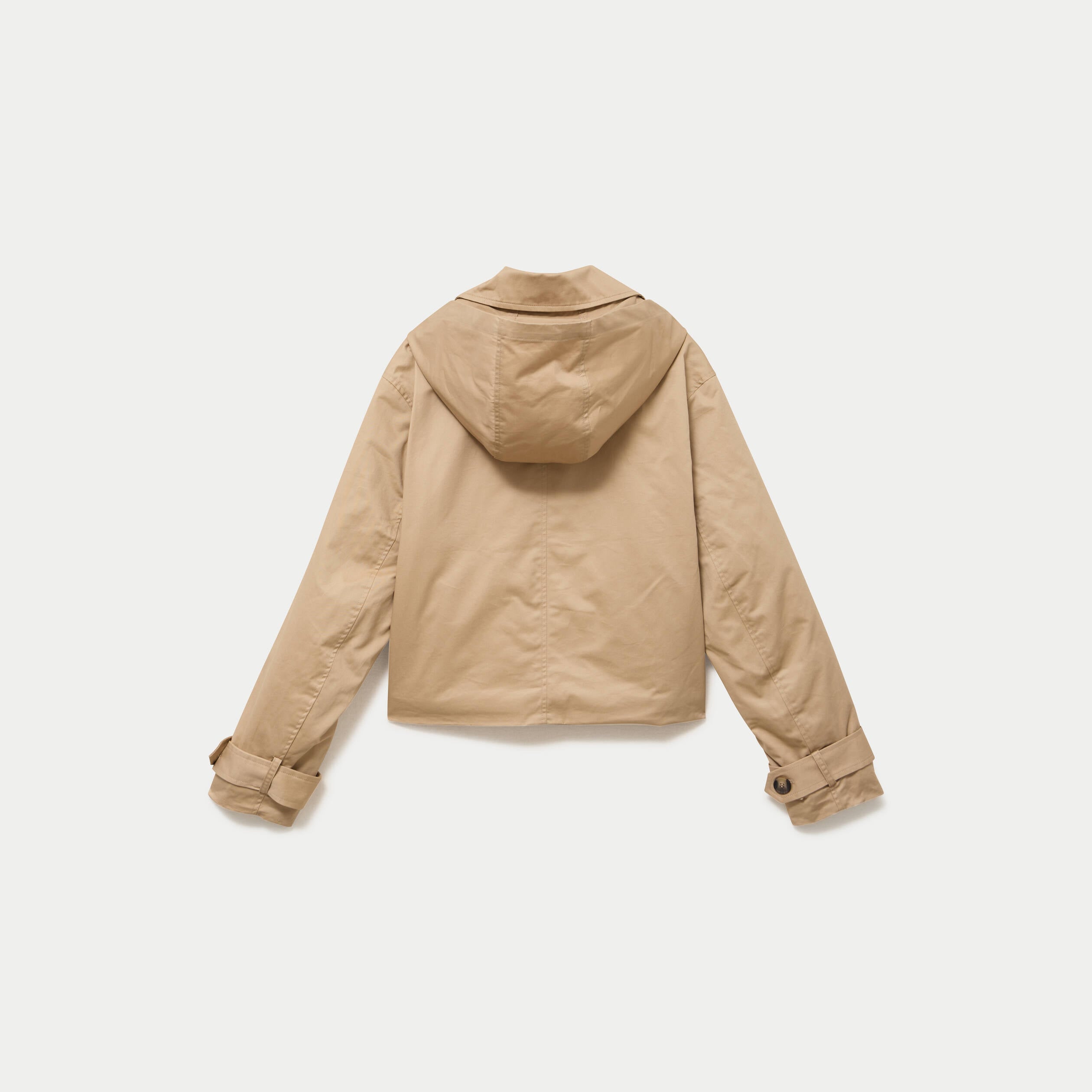 Trench droit court &agrave; capuche amovible beige femme
