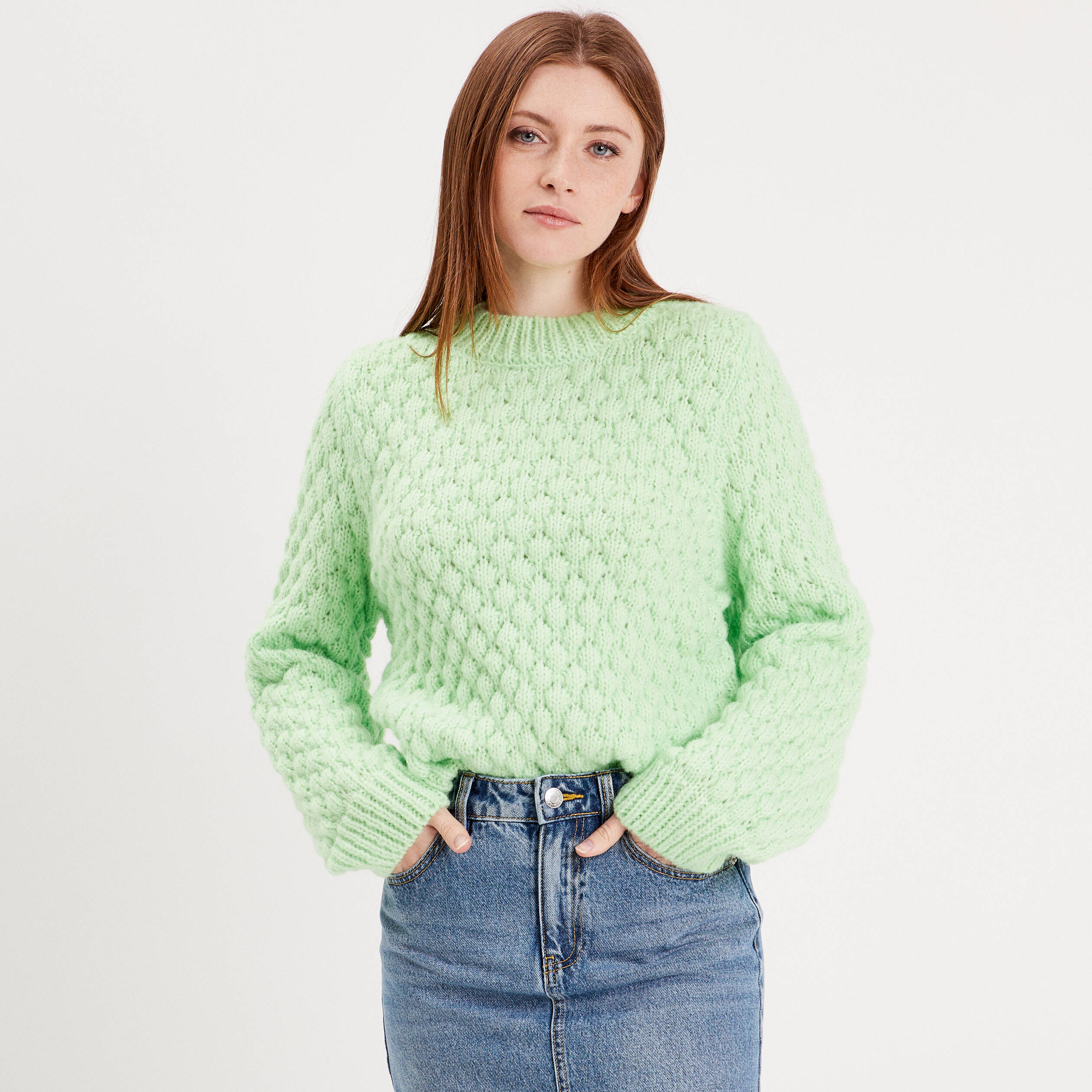 Pull oversize col montant vert fluo femme | Vibs